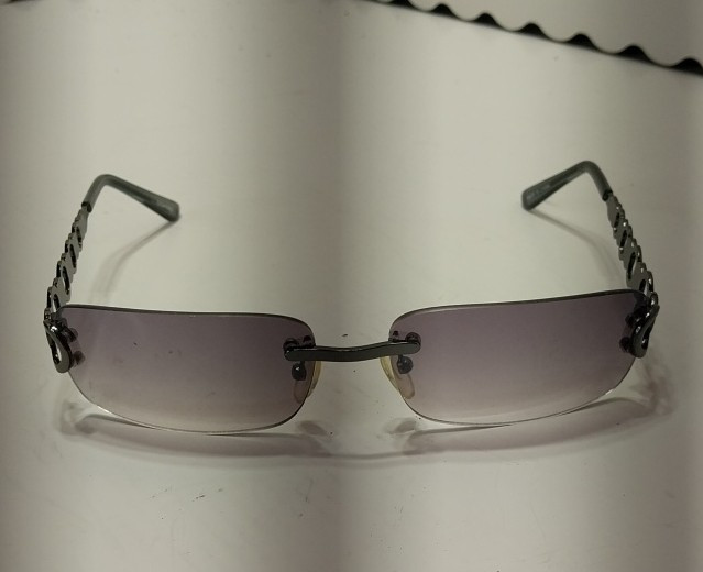 Women’s Rimless Rectangle Sunglasses Silver Metal Frame Purple Gradient Lenses