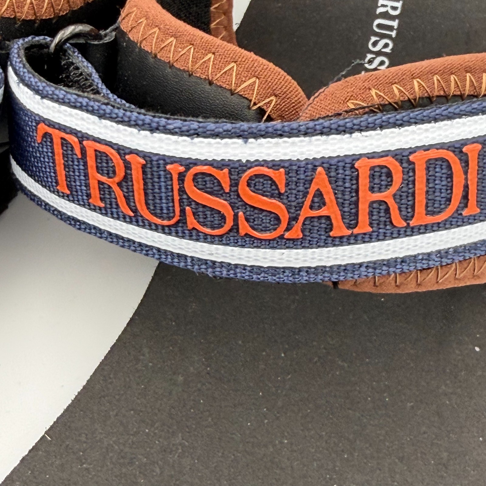 Sporty Chic – Trussardi Wmns Stripes Sandal Black/Blue Size EU40 US 9-9.5 – NWT