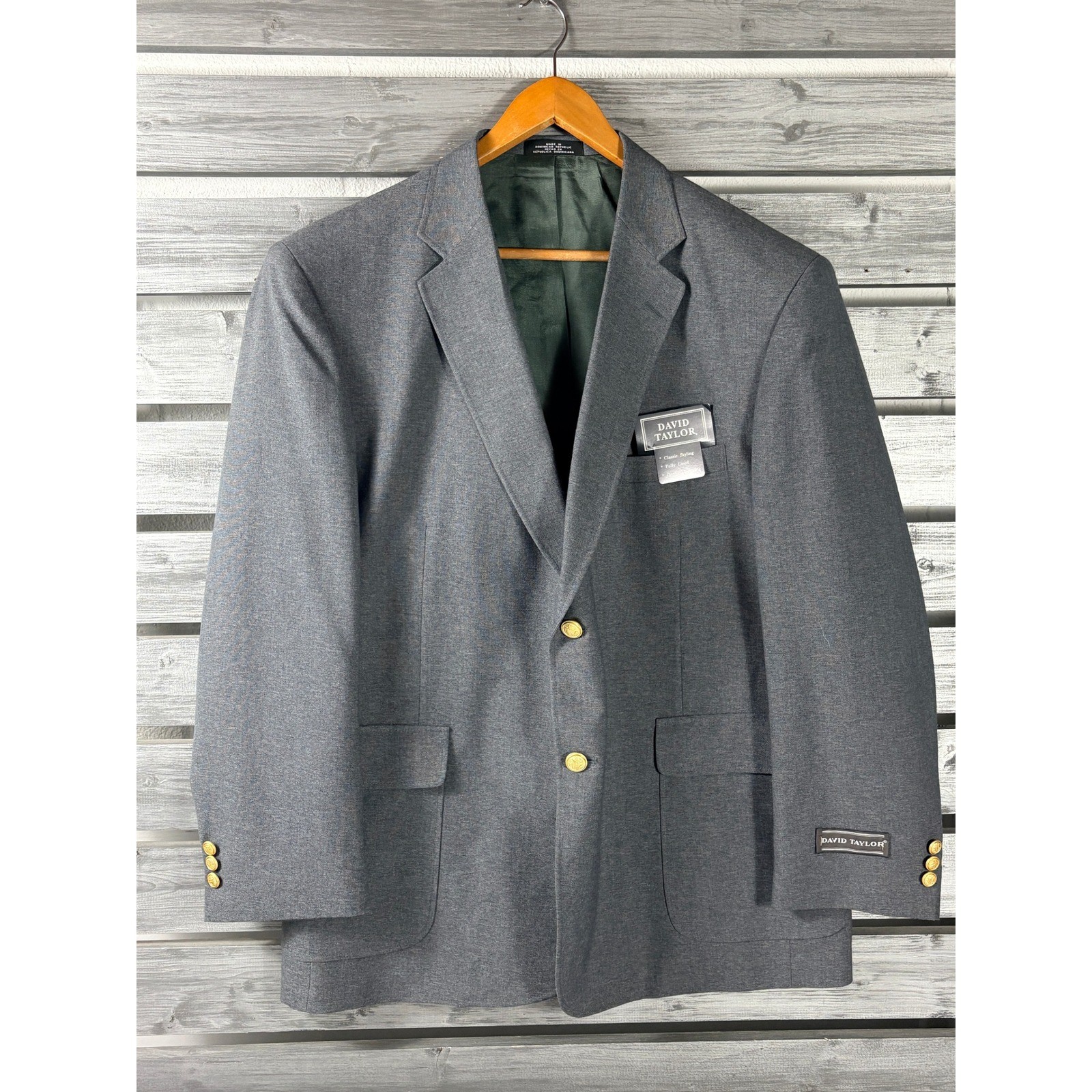 Vtg David Taylor Mens Gray Wool Blend Blazer Sport Coat 44R Gold Buttons NEW NWT