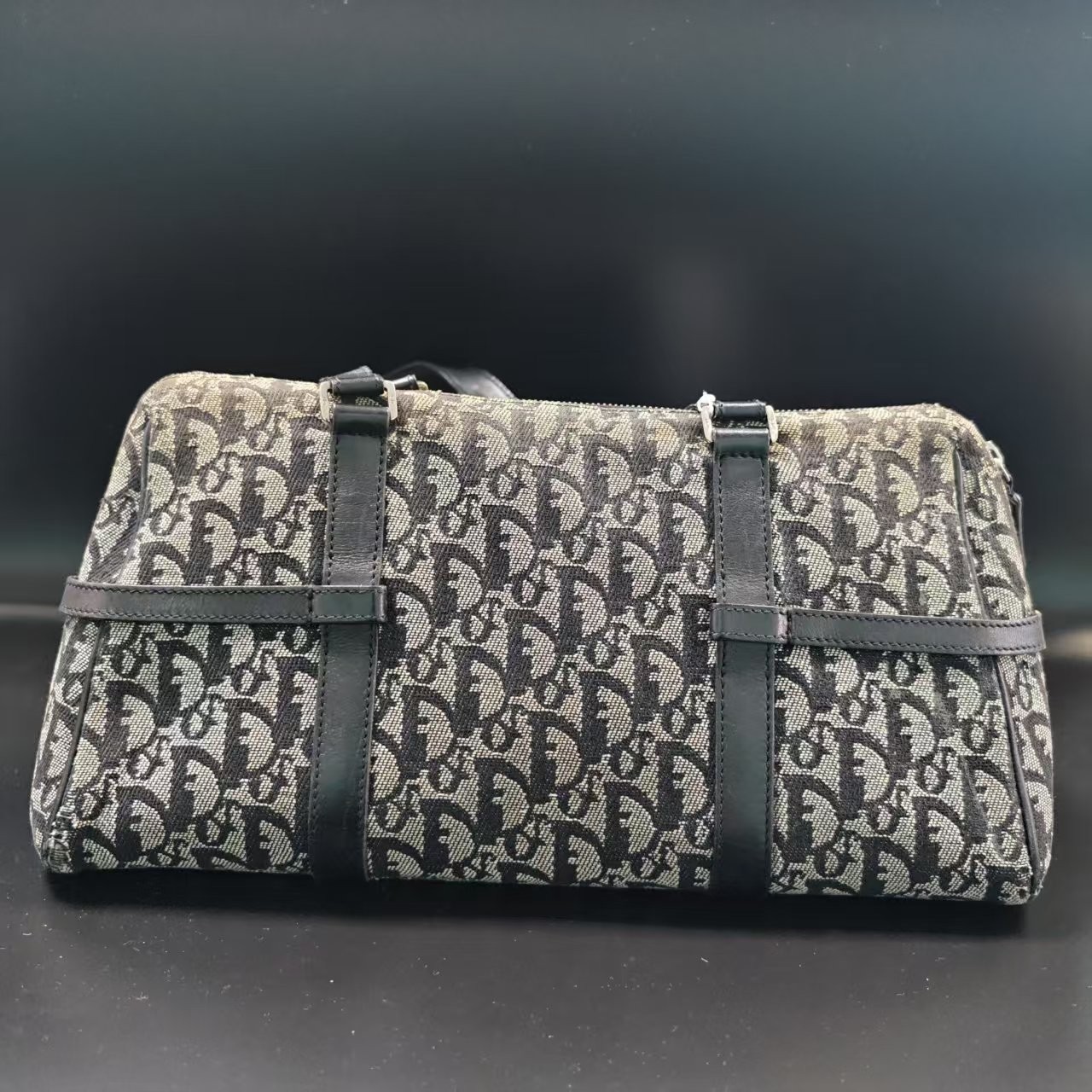 Dior Oblique Monogram Canvas Boston Handbag with Leather Straps Good Condition