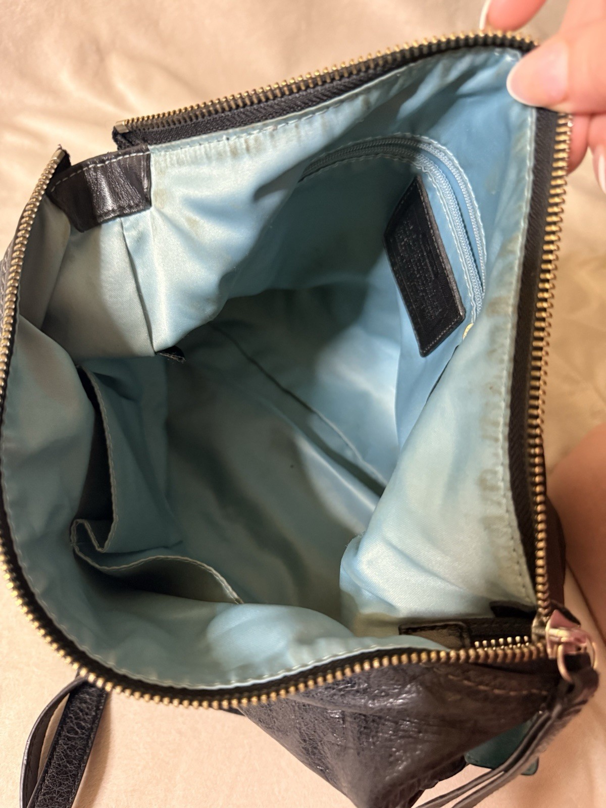 Coach Black Shoulder Bag Turn Lock Zip Top Detachable Strap Pockets Silver