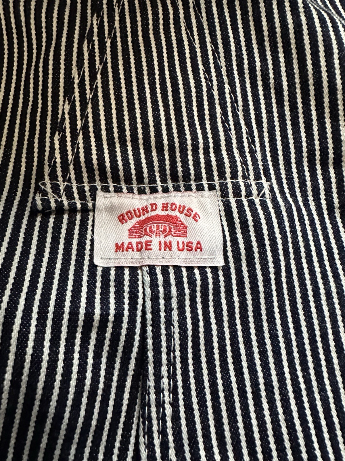 Round House Blue/White Stripe Cotton Denim Bib Overalls 36×34 Made in USA Lot 45