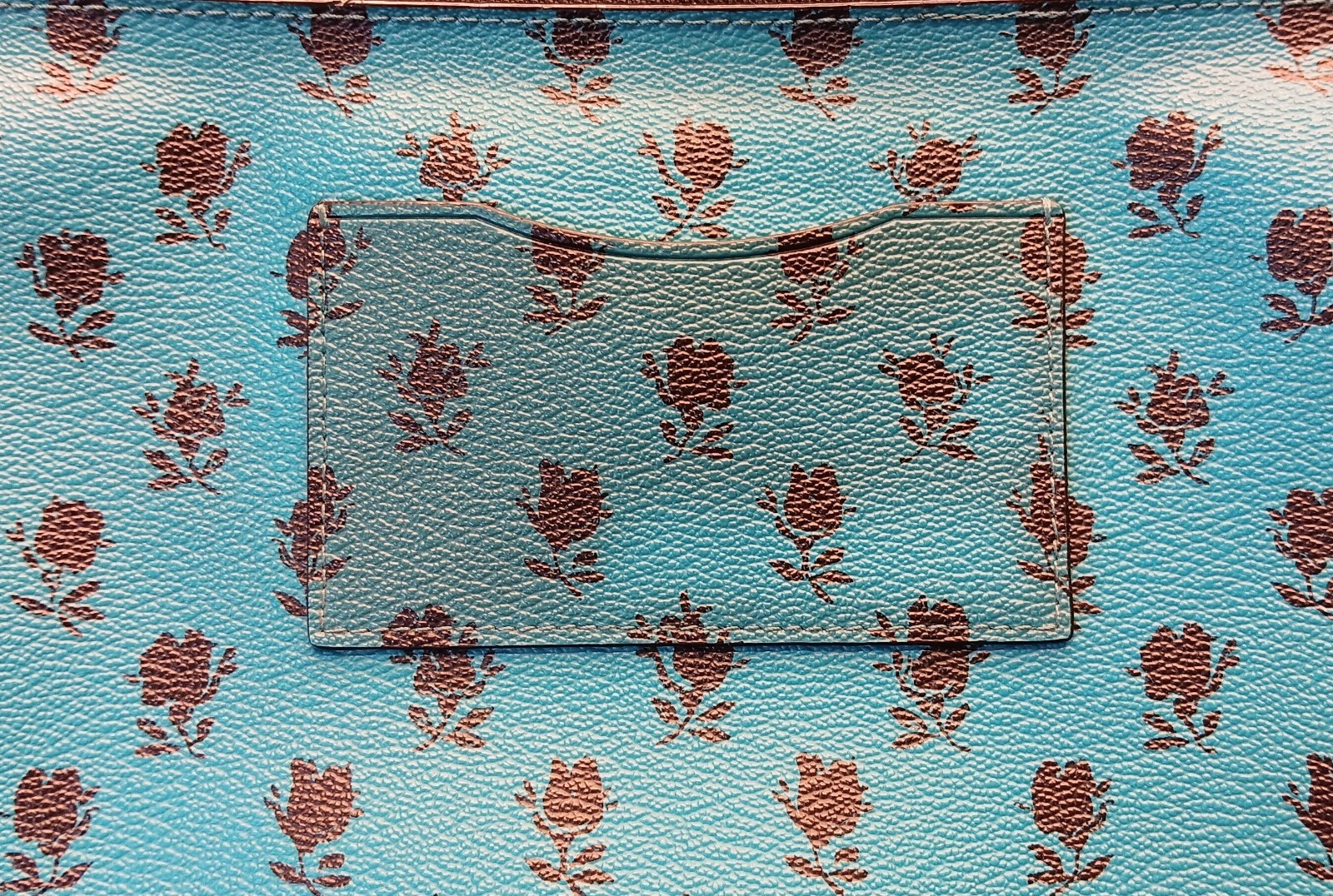 COACH Teal Blue Leather Floral Print w/ Pop Up Pouch Crossbody Bag #F38159 *READ
