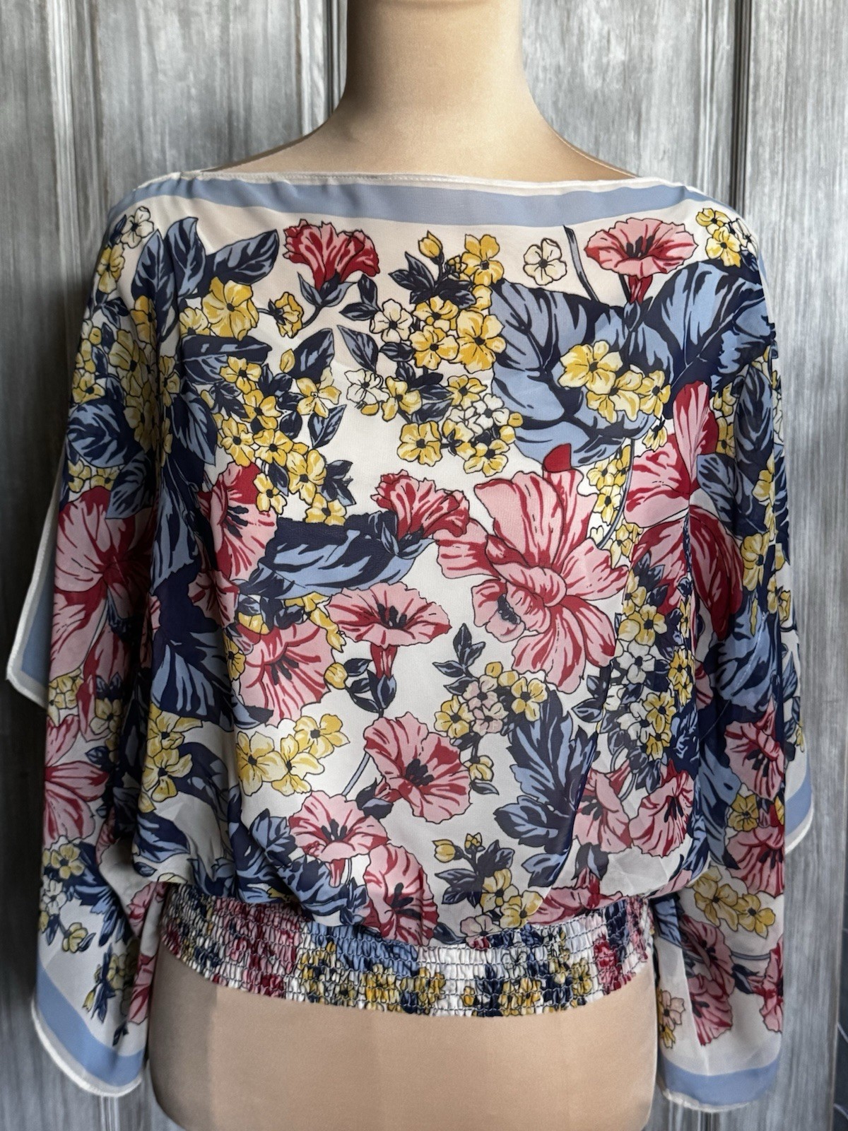 NWT Max Studio Floral Blouse Sheer Design Built-In Tank Top (Size: Small)