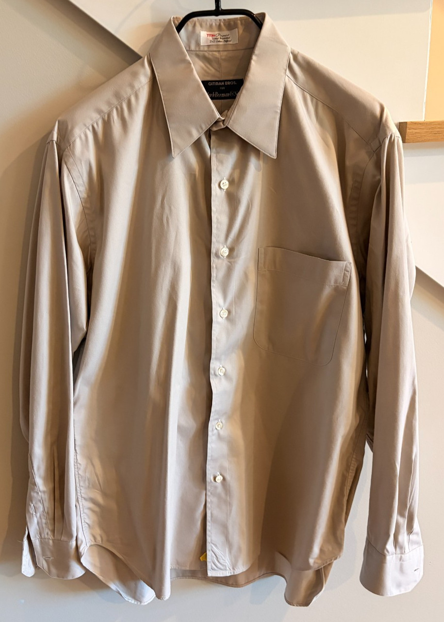 Gitman Bros Tan Pinpoint 2×2 Cotton Oxford Shirt Made In USA 15.5 35 Excellent
