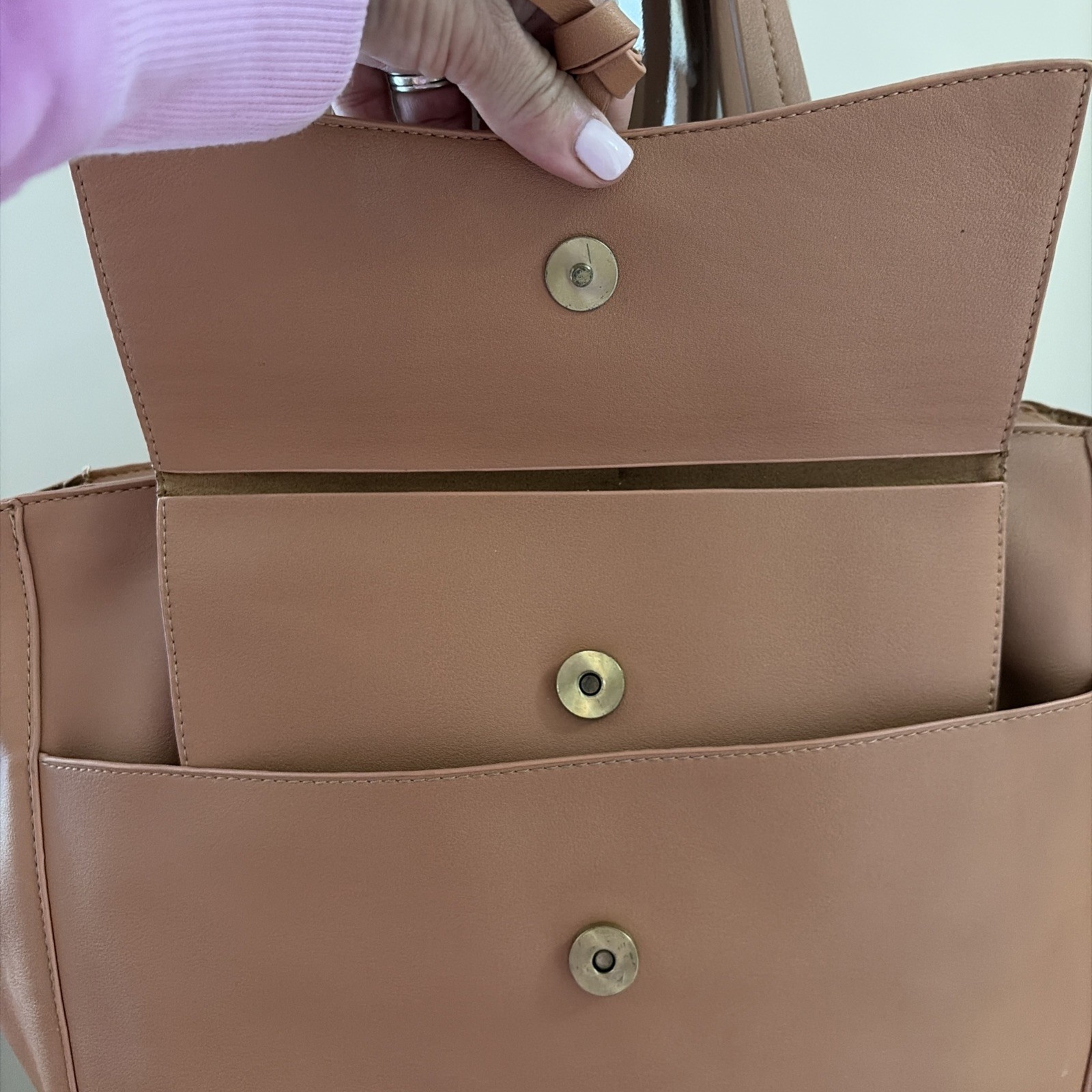 Anthropology Commuter Tote Bag Cognac Vegan Leather w/ Small Clochette Office