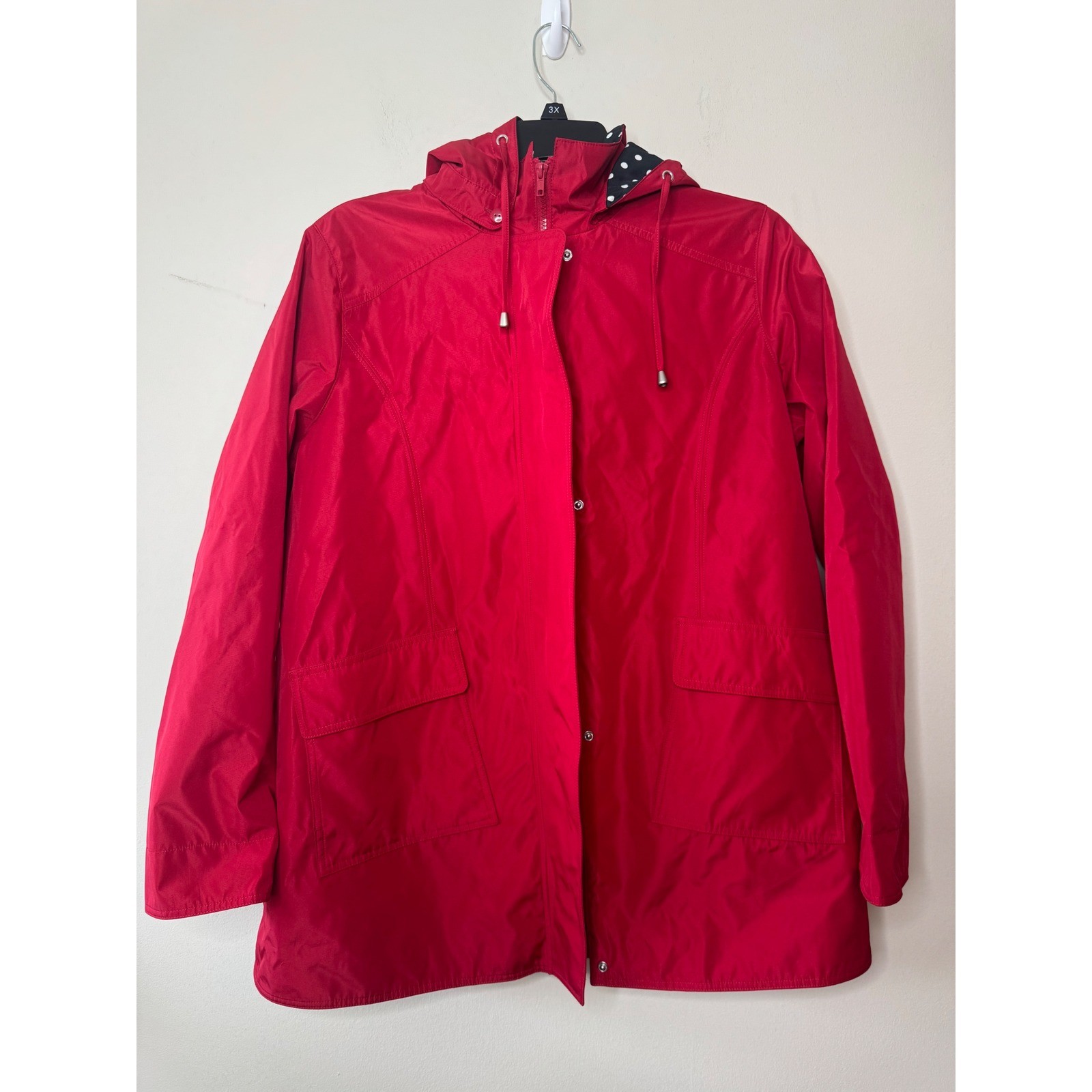 Rain Jacket Woman Within Red Hooded Polka Dot Lining Windbreaker
