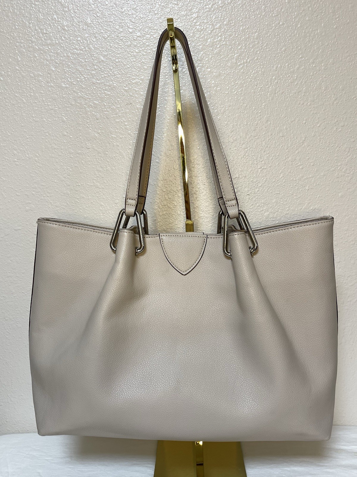 Anne Klein Taupe Vegan Pebbled Texture Tote with Lion and Tassel Charms