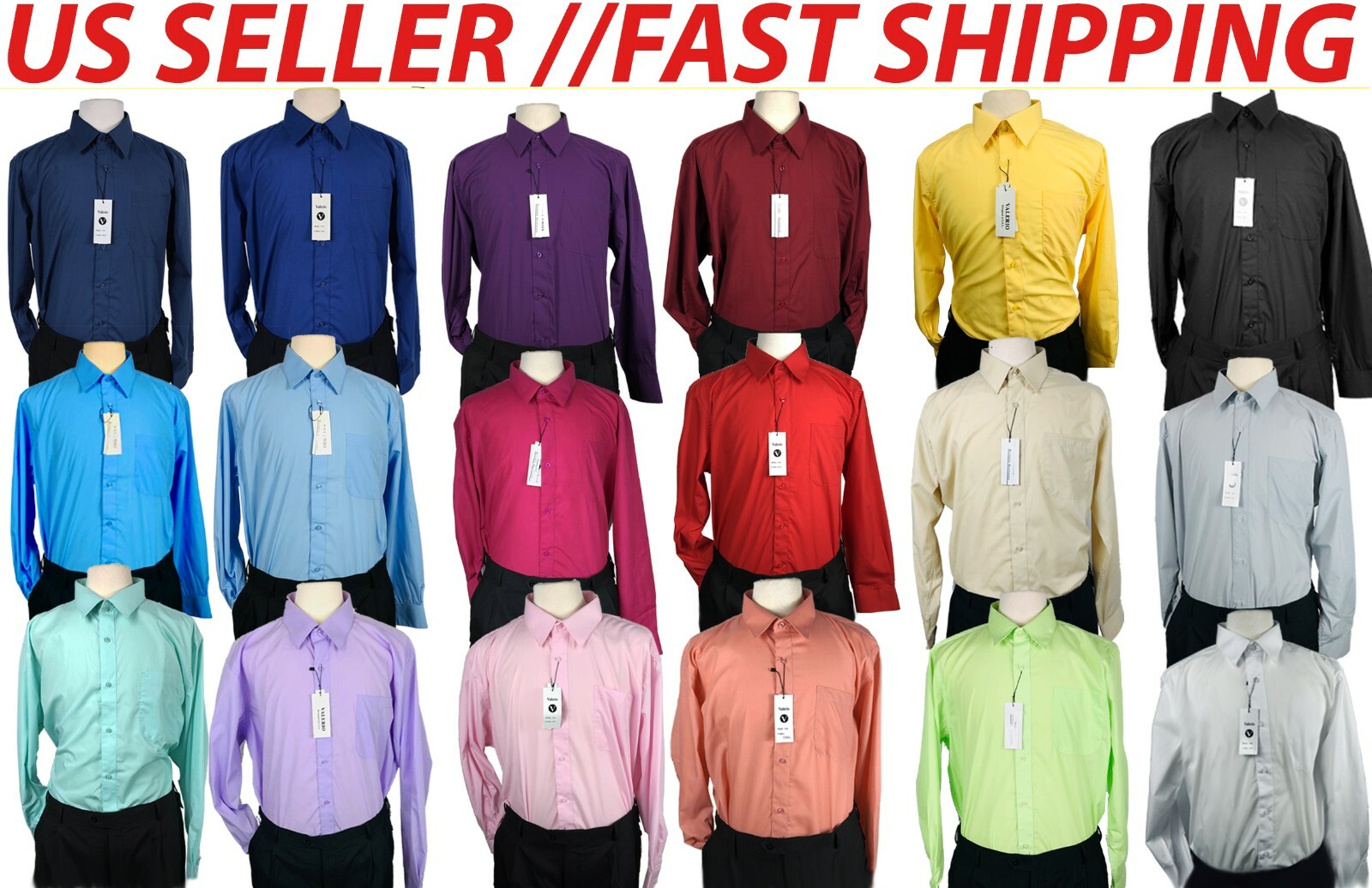 Big and Tall Dress Shirts – Solid Long Sleeve Button Down Shirt – 3X 4X 5X 6X