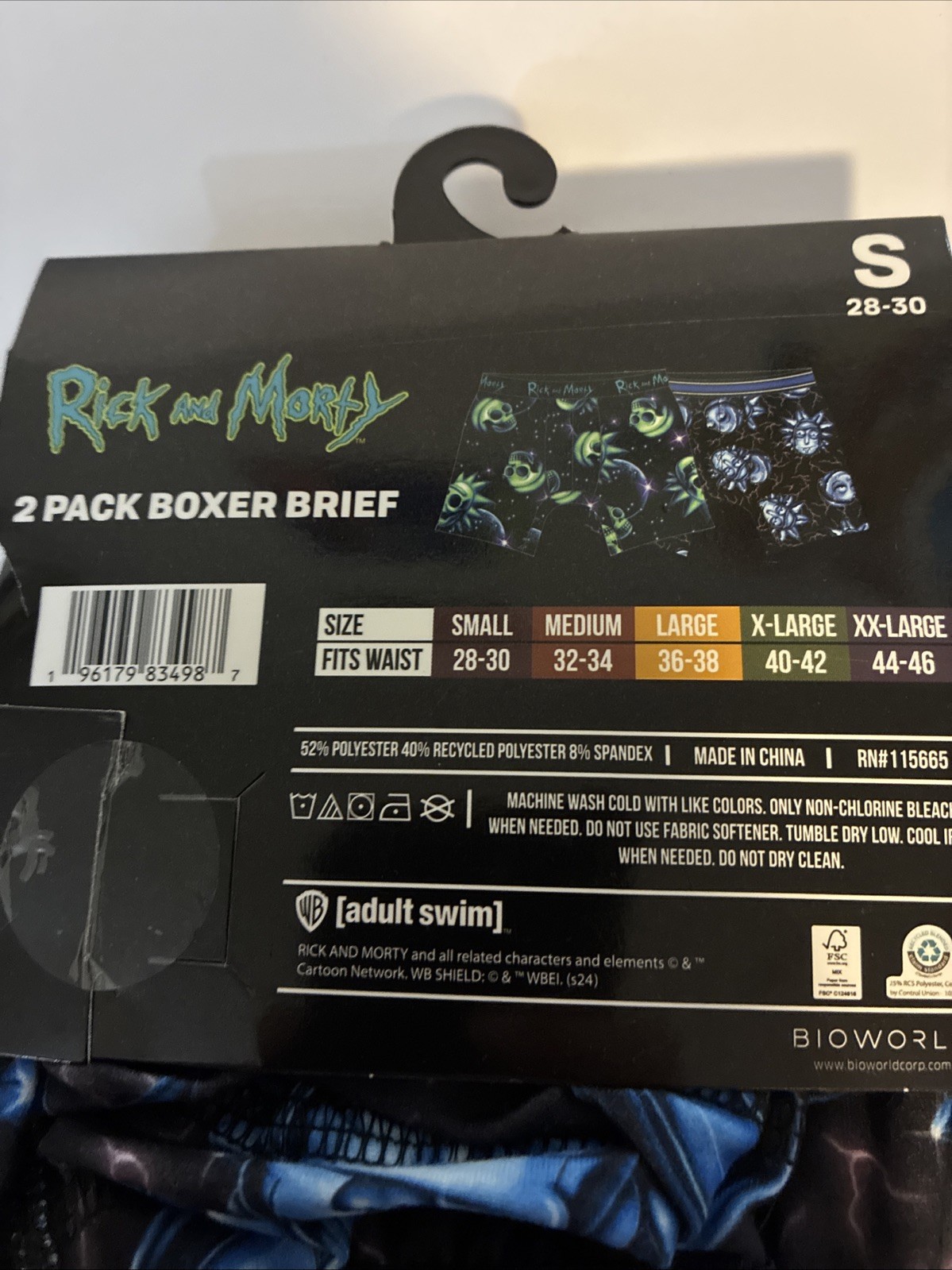 Rick And Morty Men’s Boxer Brief 2-Pk Men Size: S ( 28-30) Elastic Waist Band