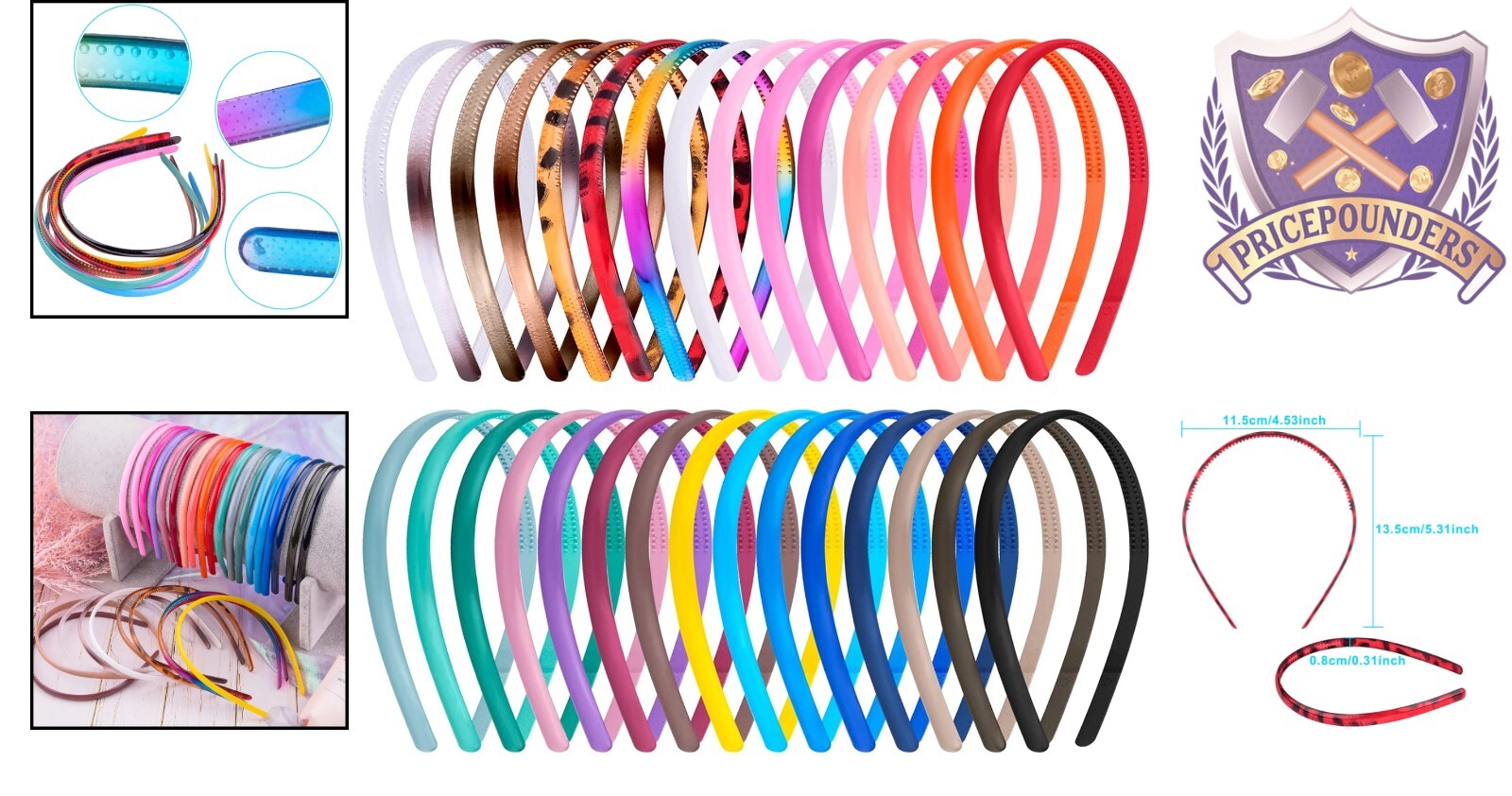 30 Pieces Plastic Headbands Thin 0.8cm Colorful with Teeth for Women Girls