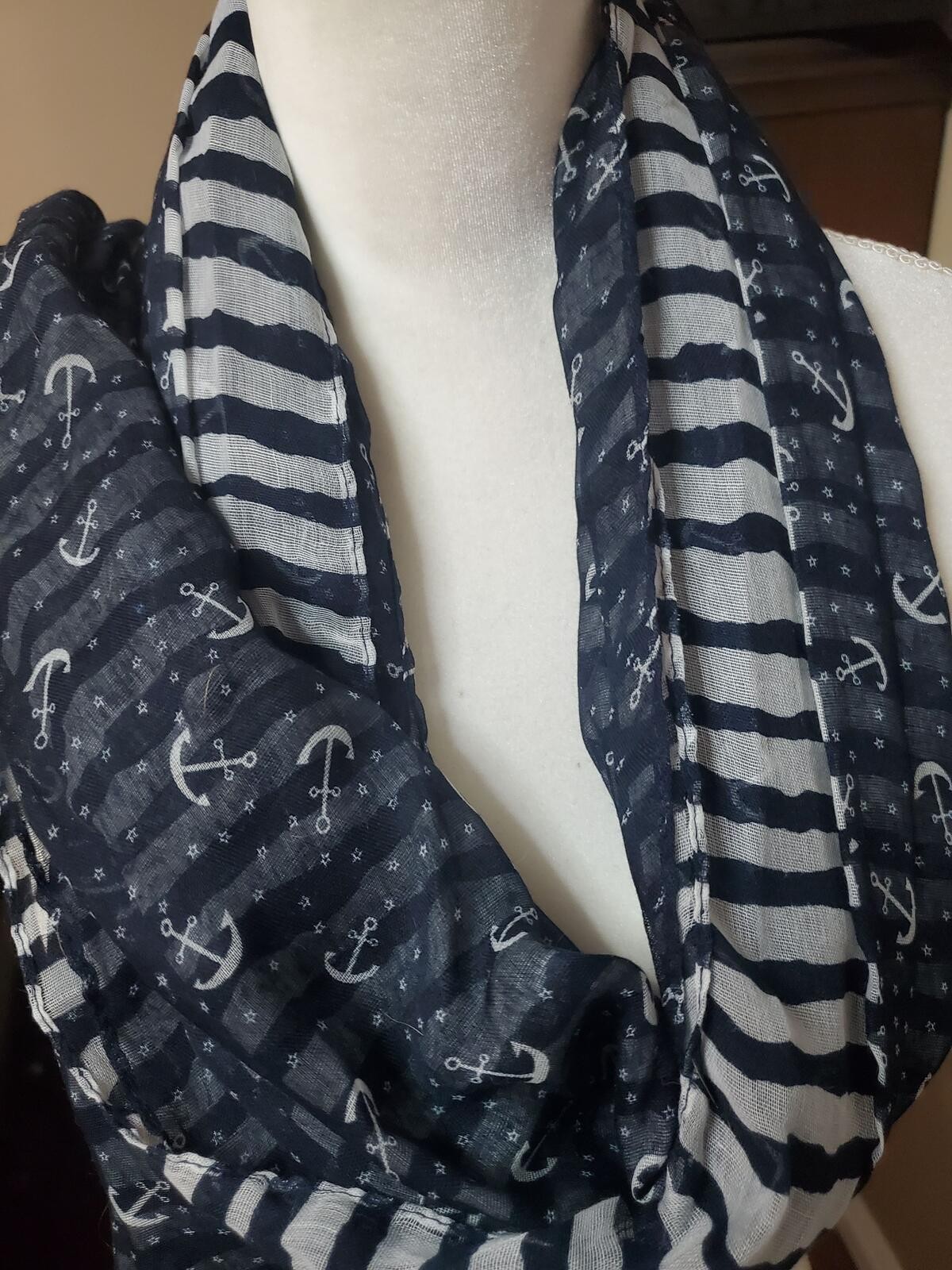 Wrapables Navy Blue and White Anchor Pattern Lightweight Scarf