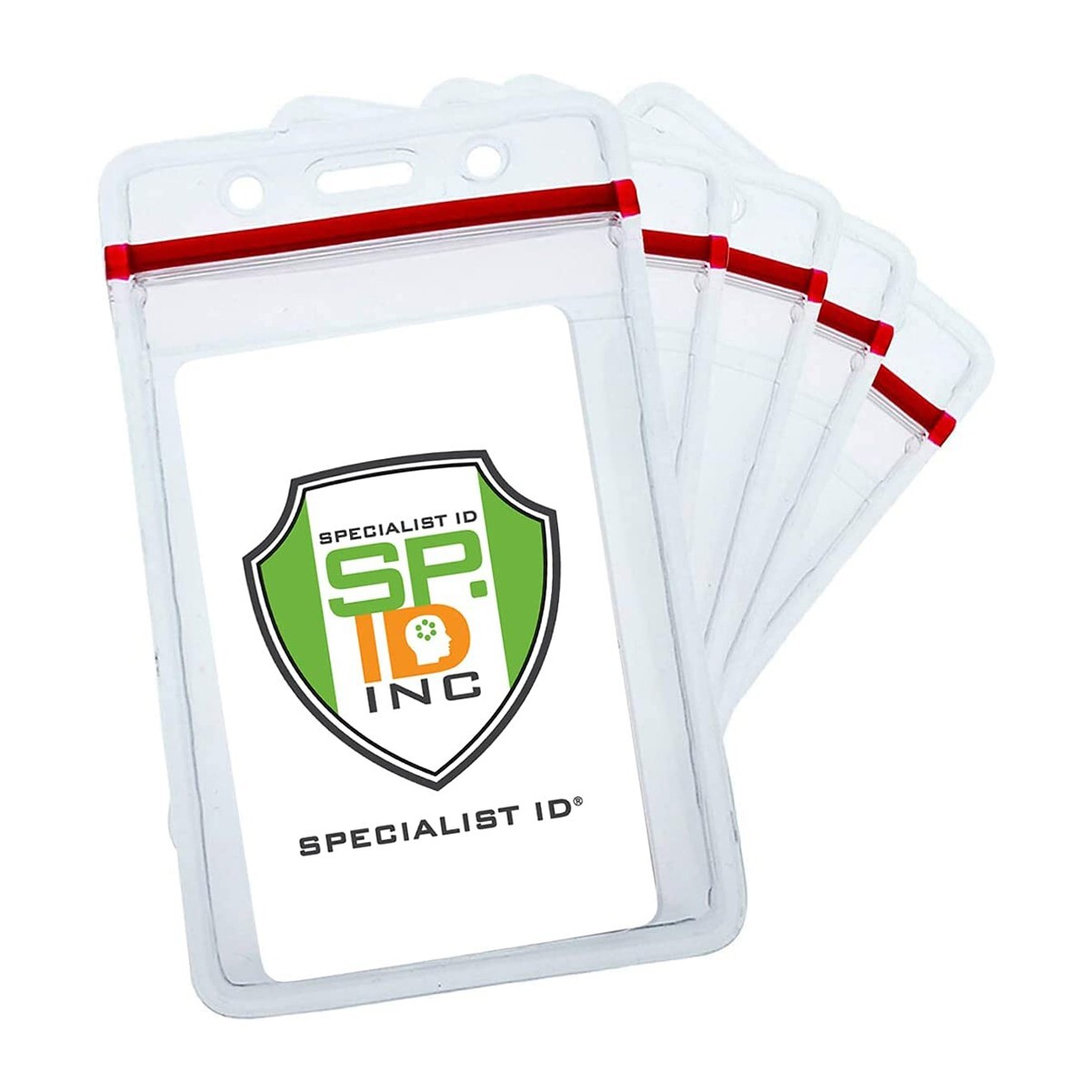 5 Pack – Heavy Duty Vertical Resealable Vinyl ID Badge Holders w Waterproof Zip