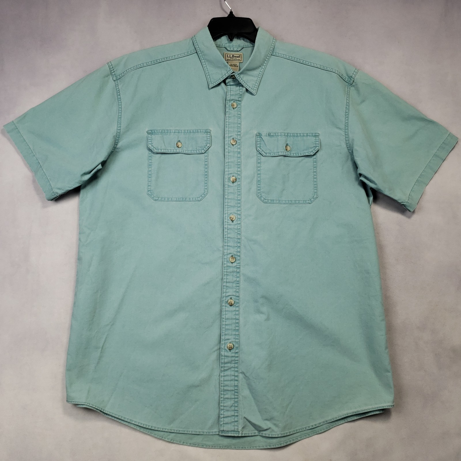 LL Bean Sunwashed Canvas Shirt Mens XL Tall XLT Flap Pockets Short Sleeve Cotton