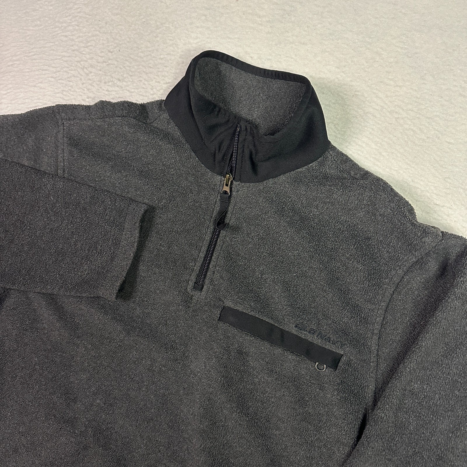 Old Navy y2k 1/4 Zip Fleece Pullover Embroidered Pockets Black Gray Mens M