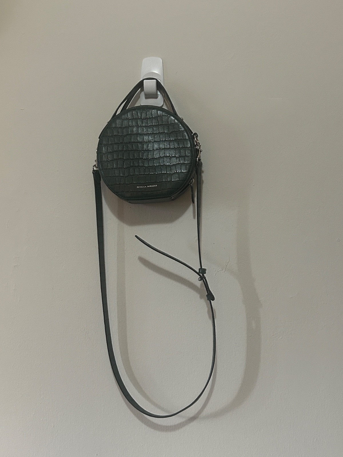 REBECCA MINKOFF Jody Croc Embossed Leather Circle Crossbody Bag Green Round