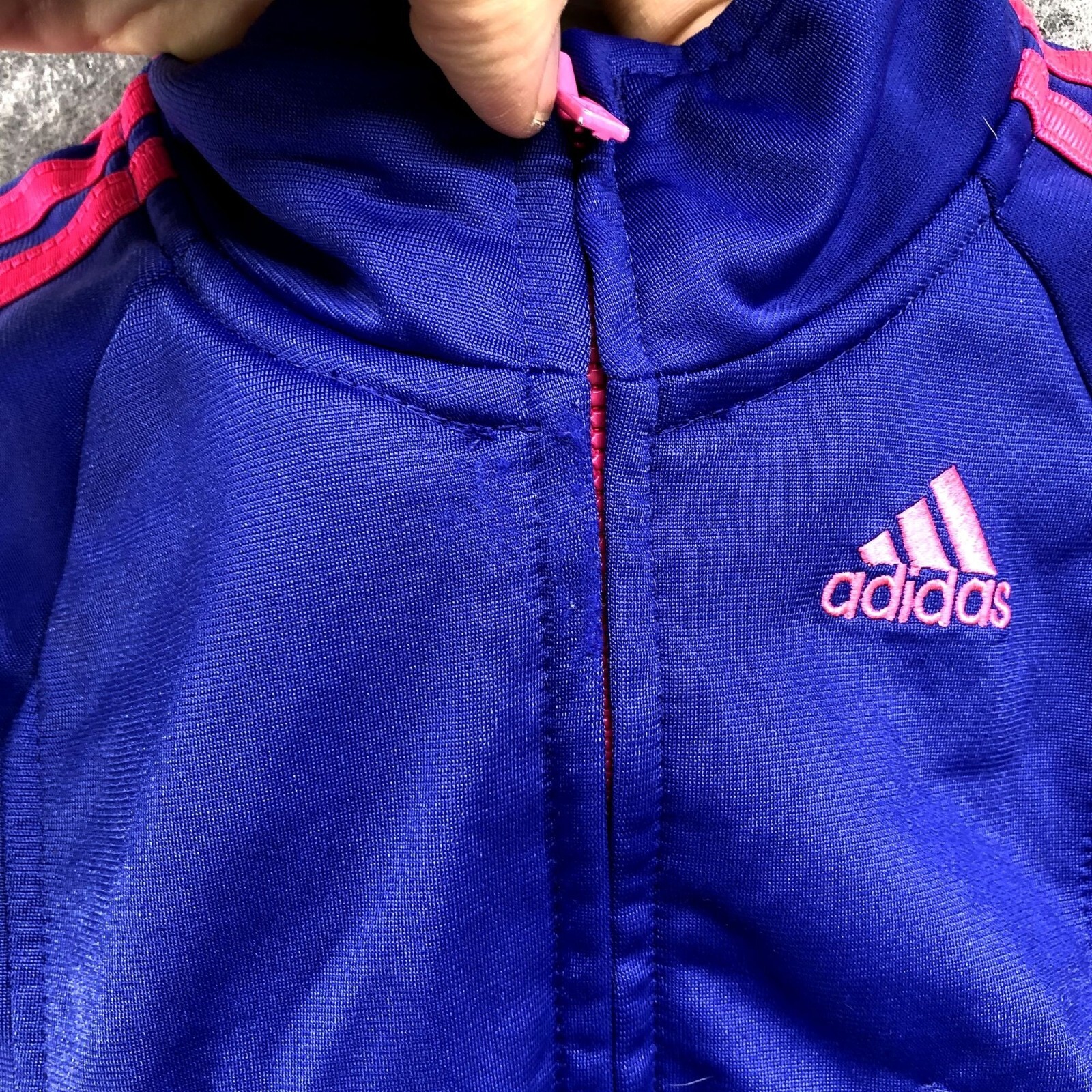 Adidas Baby 6M Girls Track Jacket Blue Pink 3 Stripe Active Full Zip
