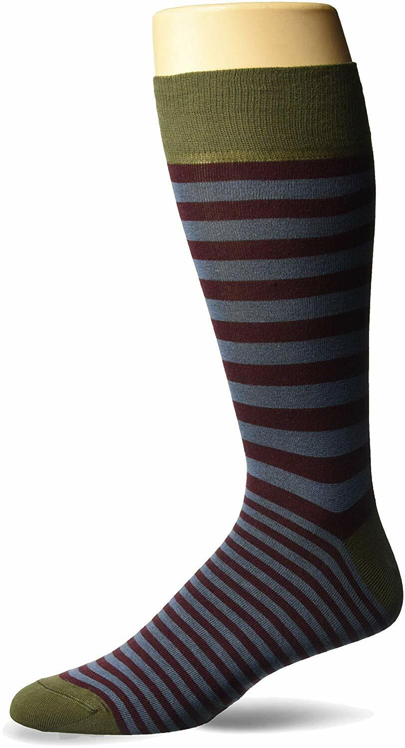 Zanella Dress Socks Z9028, Blue Burgundy Green Striped, Men’s Size 10-13