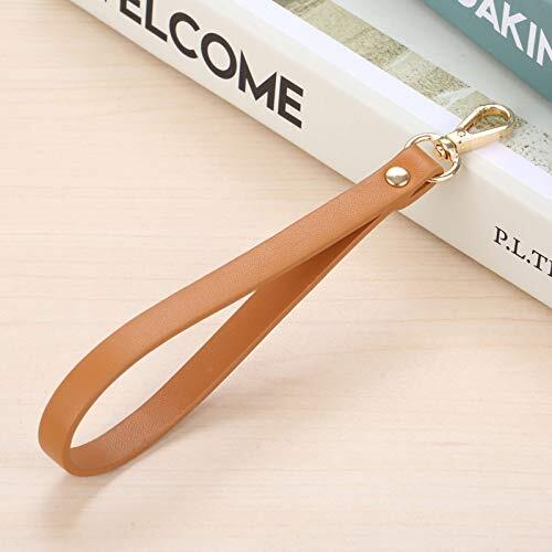15 * 0.8cm Short Purse Strap Genuine Leather Wristlet Keychain Handle Rope Tan