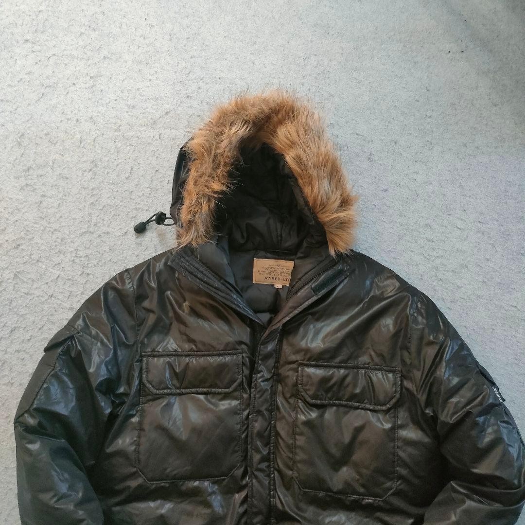 AVIREX Down Hood Flight Jacket Blouson Coat Men Size L Black Genuine