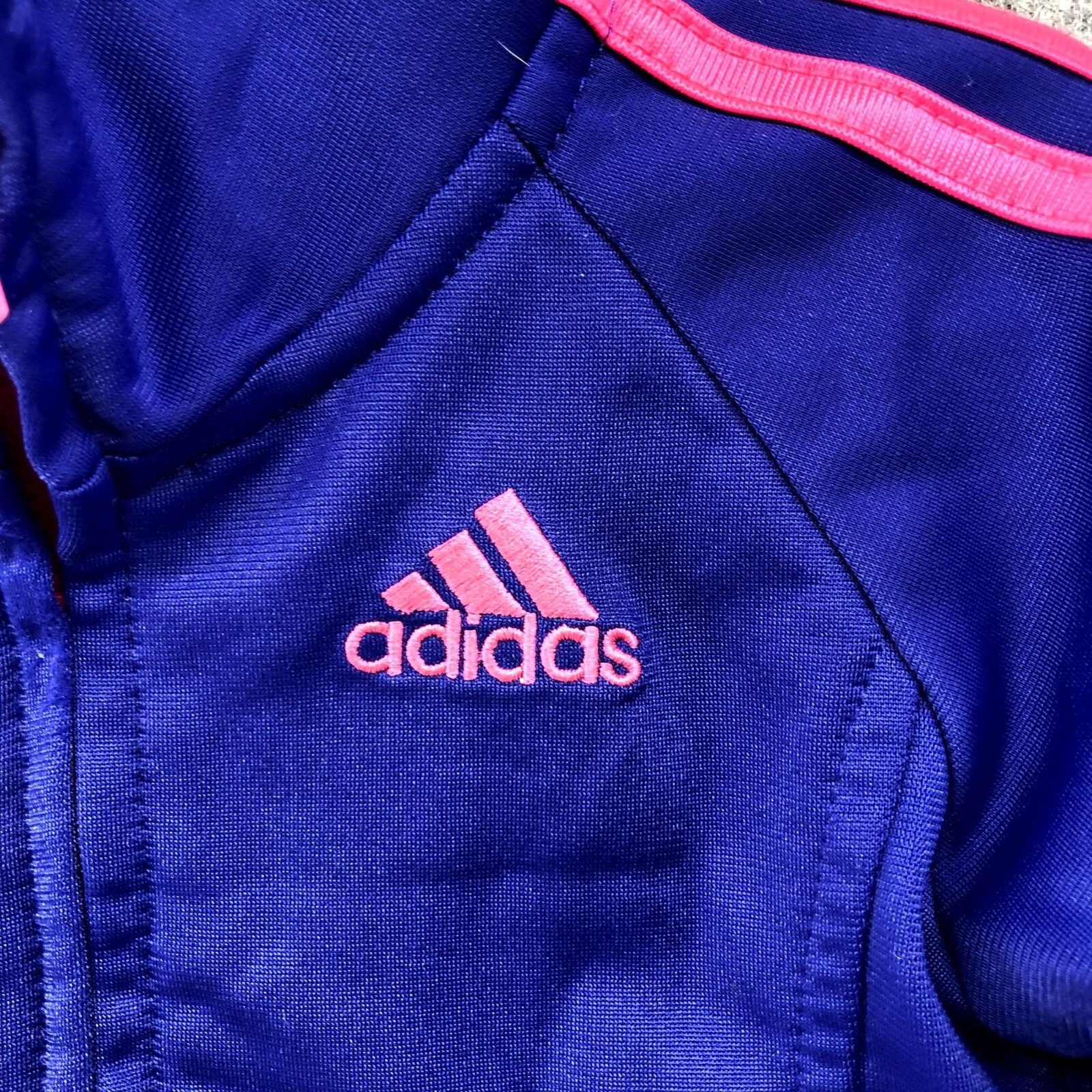 Adidas Baby 6M Girls Track Jacket Blue Pink 3 Stripe Active Full Zip
