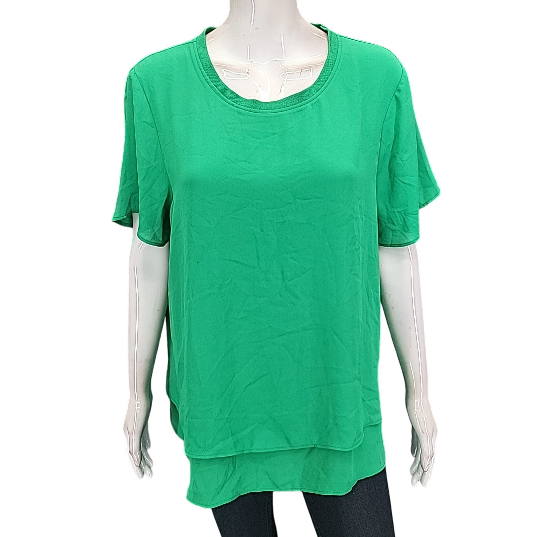 Women’s Large Size Green Short Sleeves Dressy Polyester Blouse Top