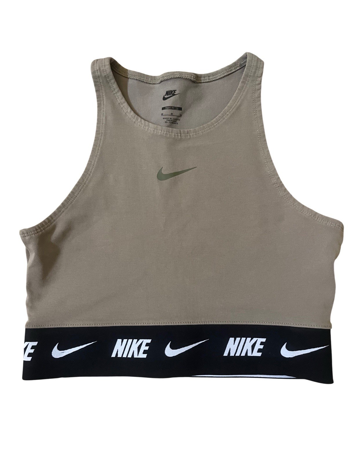 Nike Women’s Green Khaki Crop top Black Band EUC Med Workout Cheer