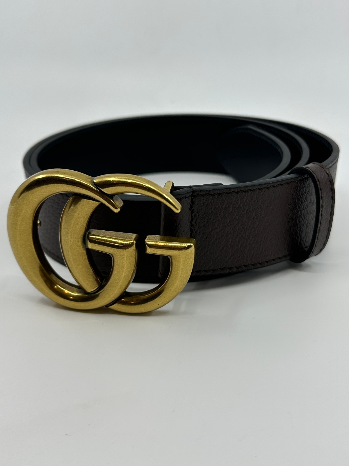 GG Marmont BrownGUCCl Leather Gold Buckle Belt