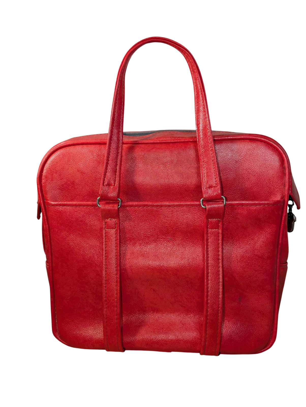 Vintage Samsonite Silhouette Red Vinyl Satchel 14.5in Boxy Tote Carry-on