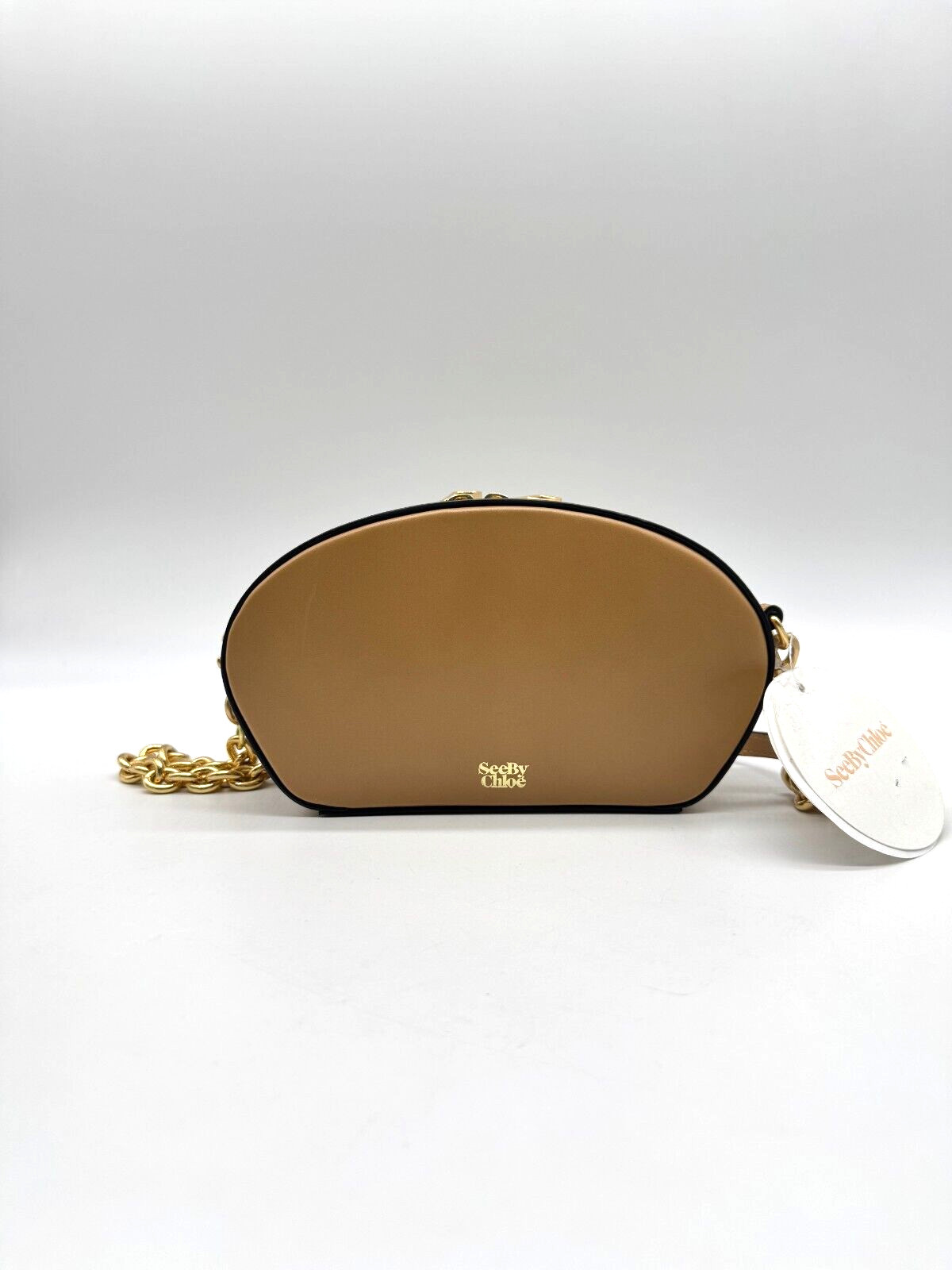 SEE BY CHLOE smooth leather shell chain strap women’s crossbody in Beige / Tan