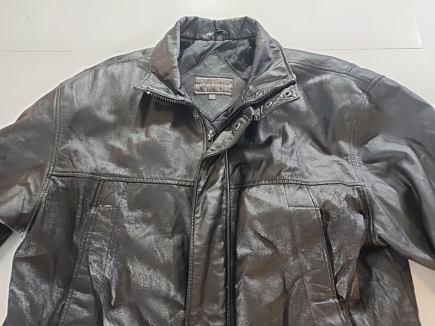 Men’s David Taylor Genuine Leather Jacket Size Large L Black Full Zip Coat