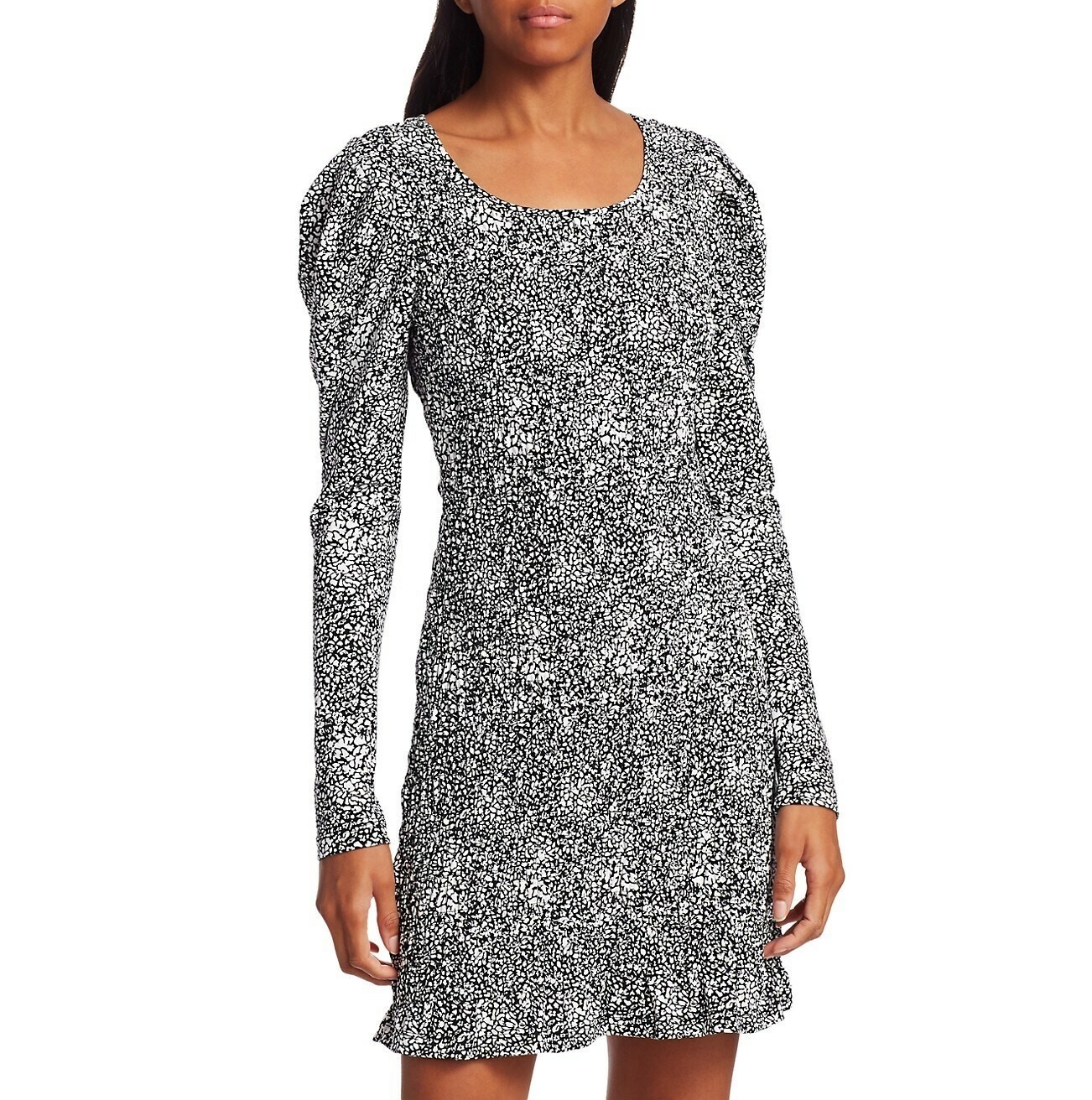 PARKER Brooklyn Smocked Long Puff Sleeve Flounce Hem Sheath Dress, XS Midnight
