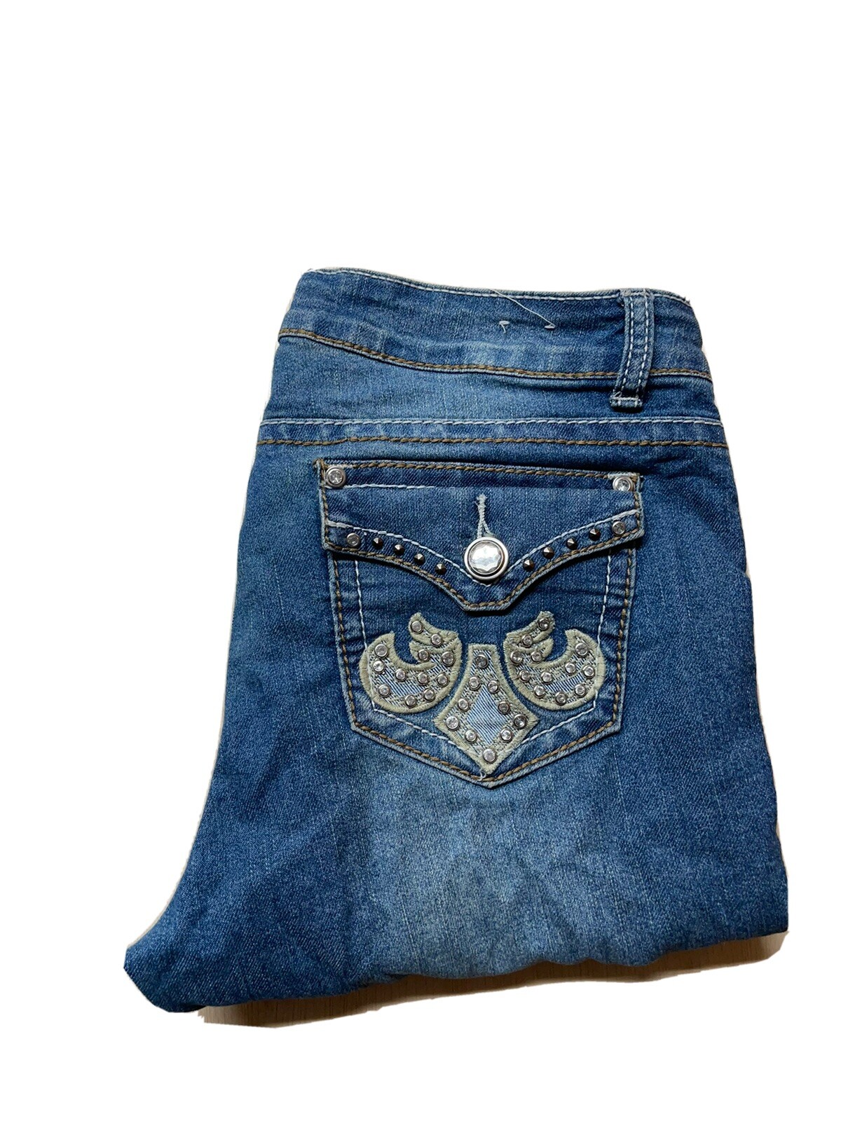 Danesi Jeans Skinny Leg Denim Women’s 11 Approx 32x31Blue Rhinestone Flap Pocket