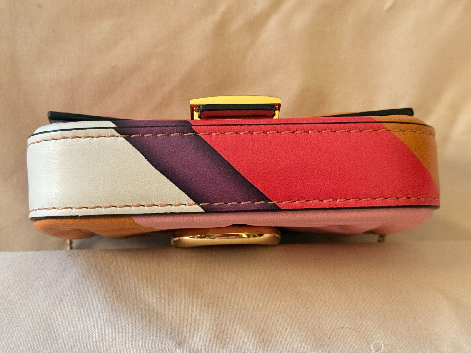 Fendi Multi-Color FF Embossed Nano Baguette Charm Bag With Chain