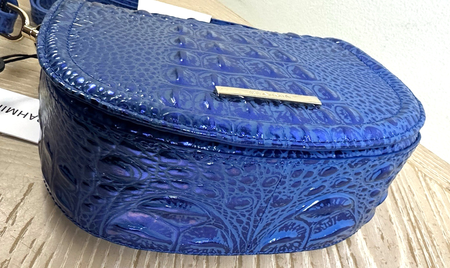 NWT BRAHMIN BRIAR COBALT POTION BLUE METALLIC LEATHER CROSSBODY SMALL HANDBAG