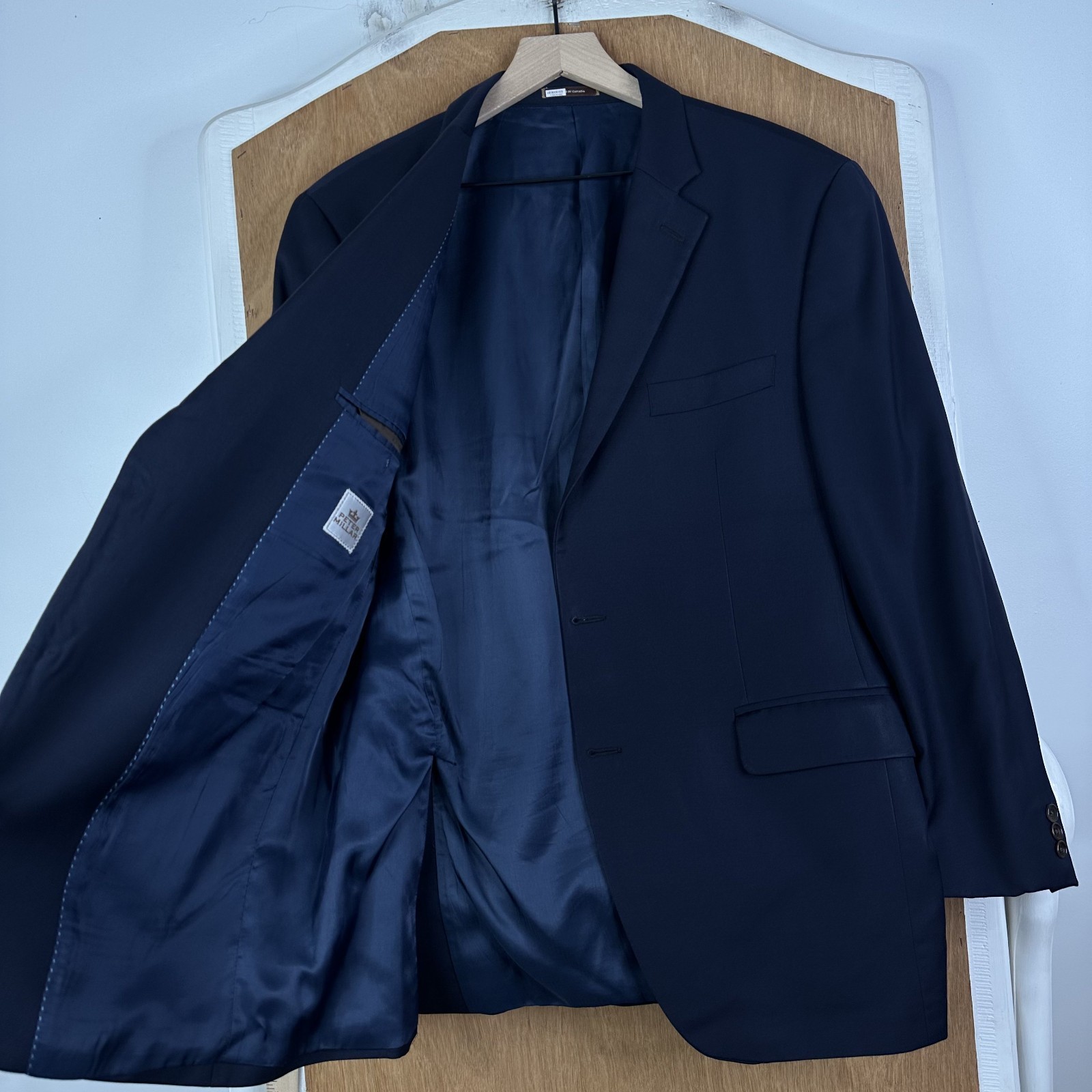 Peter Millar Blazer Mens 42R Navy Blue Solid 2 Button 100% Wool Canvased Jacket