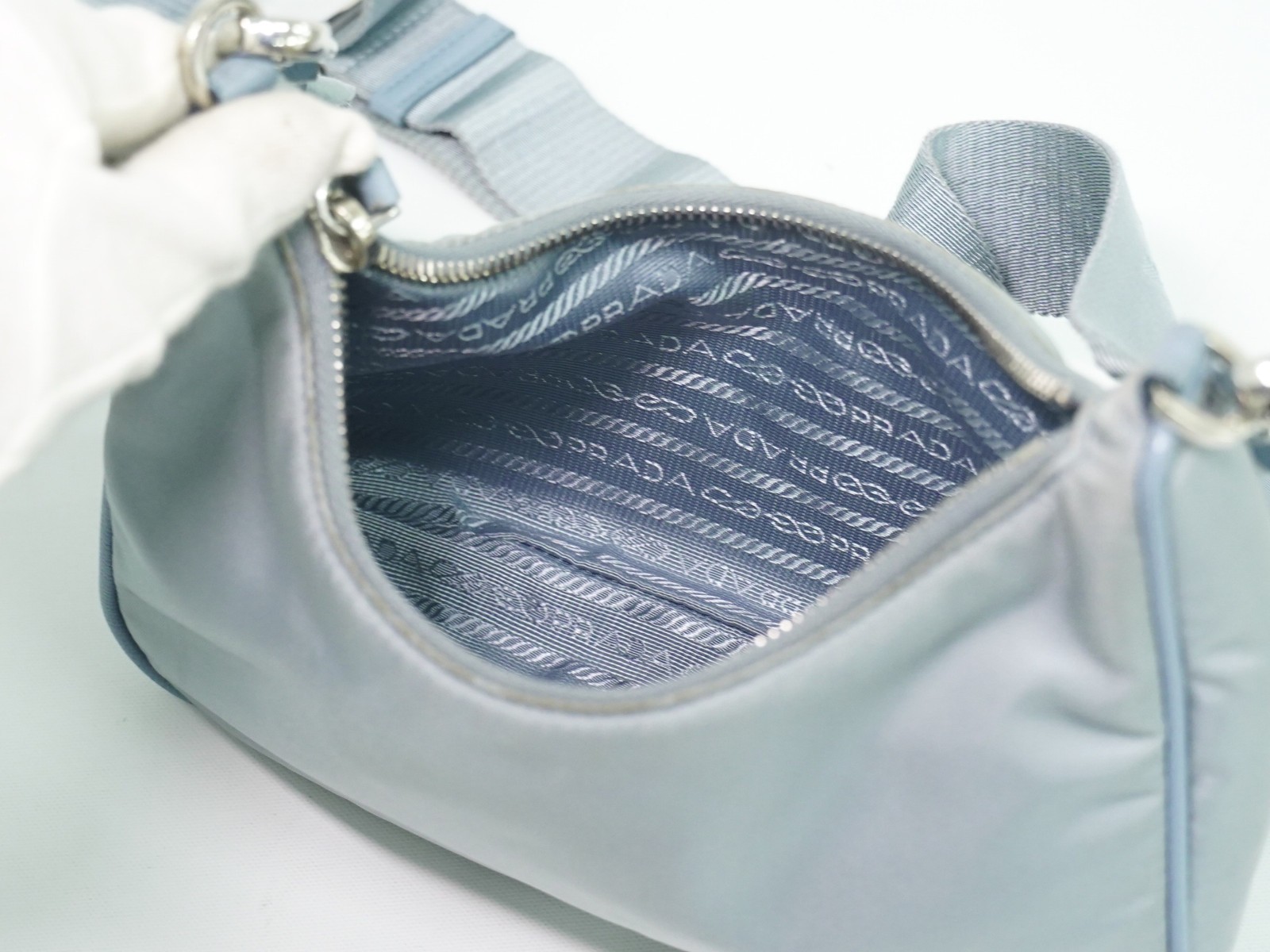 PRADA Re-Edition 2005 Nylon -Shoulder Crossbody Bag Light Blue Silver