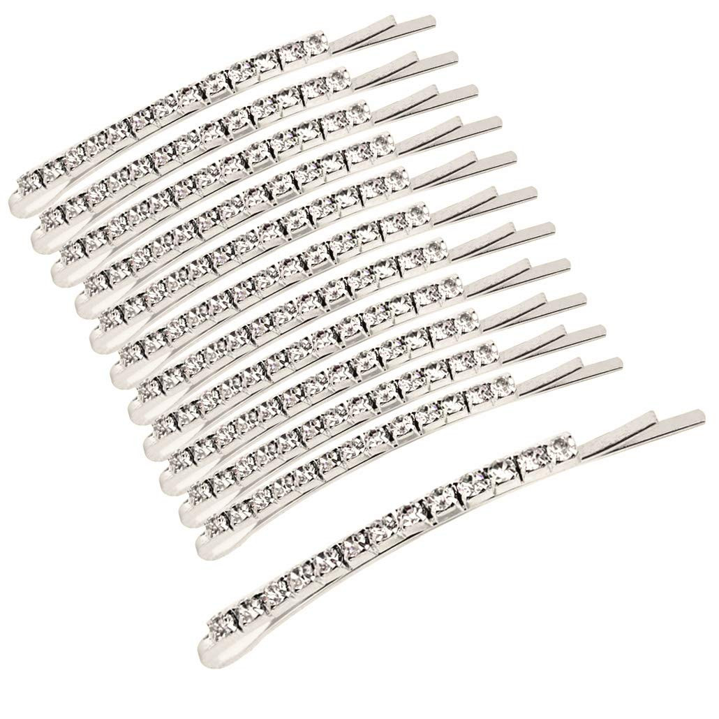 12 Pieces Rhinestone Bobby Pins, Silver Metal Hair Clips Diamond Bobby Pins Crys