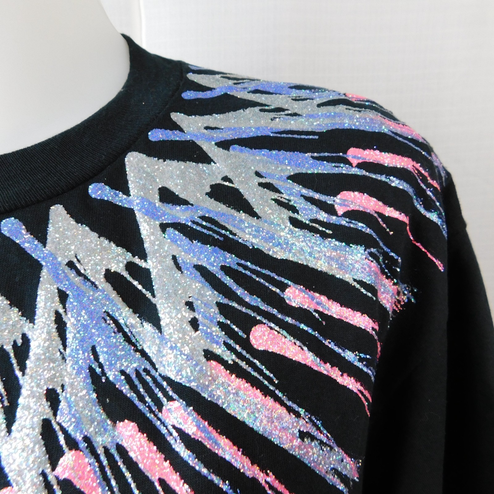 Vintage Metallic Glitter Puff Paint Abstract 90s T-Shirt Black Large #A161