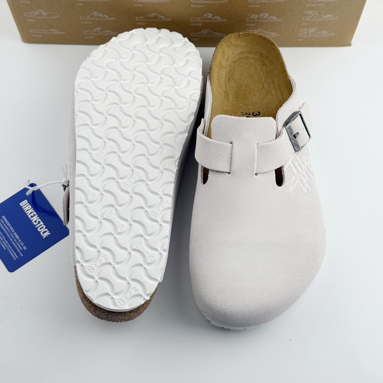 Birkenstock Boston X Stussy Suede Comfort Clog White Women’s and Men’s Shoes