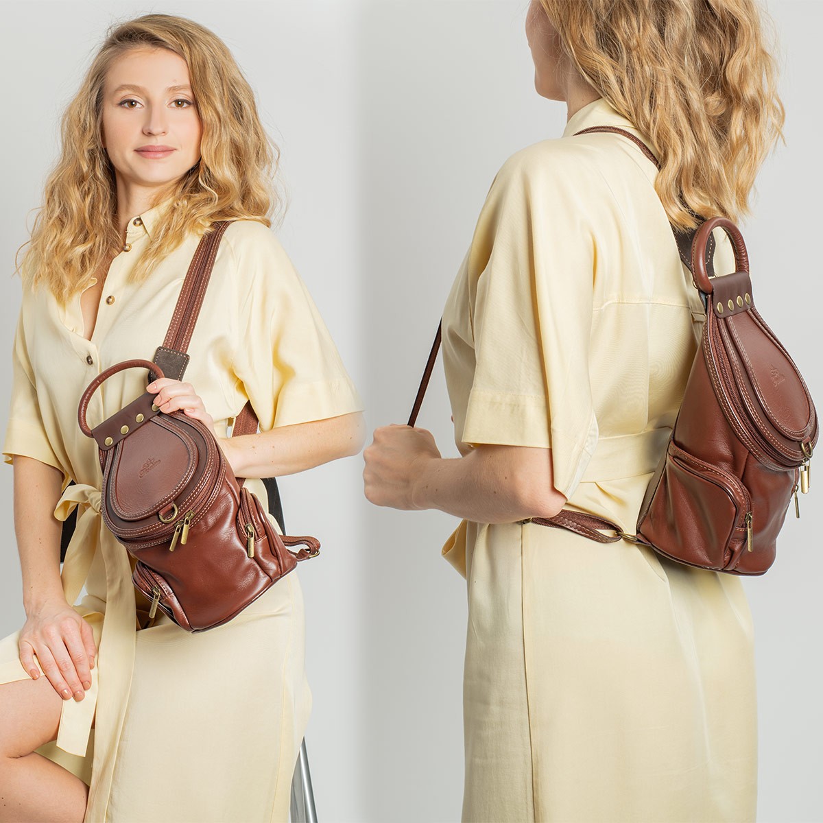 Fioretta Italian Genuine Leather Top Handle Backpack Handbag Shoulder Bag For Wo