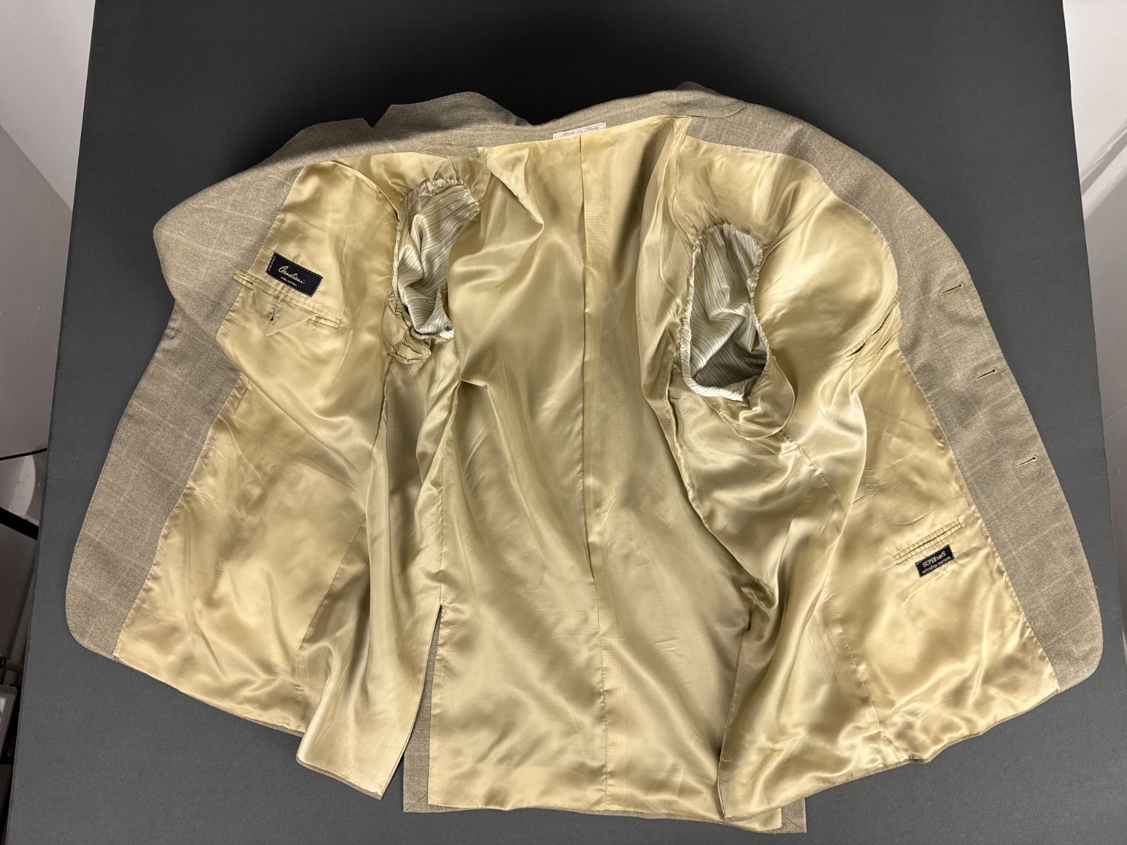 Corneliani Linea Sartoria Blazer EU58R UK48R Super 140s Beige Check Wool Jacket