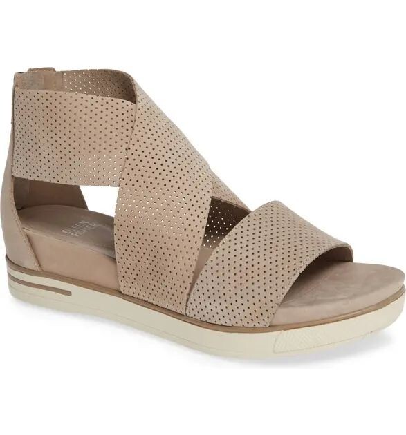 Eileen Fisher Women’s Sport Perforated Nubuck Leather Platform Sandals Barley