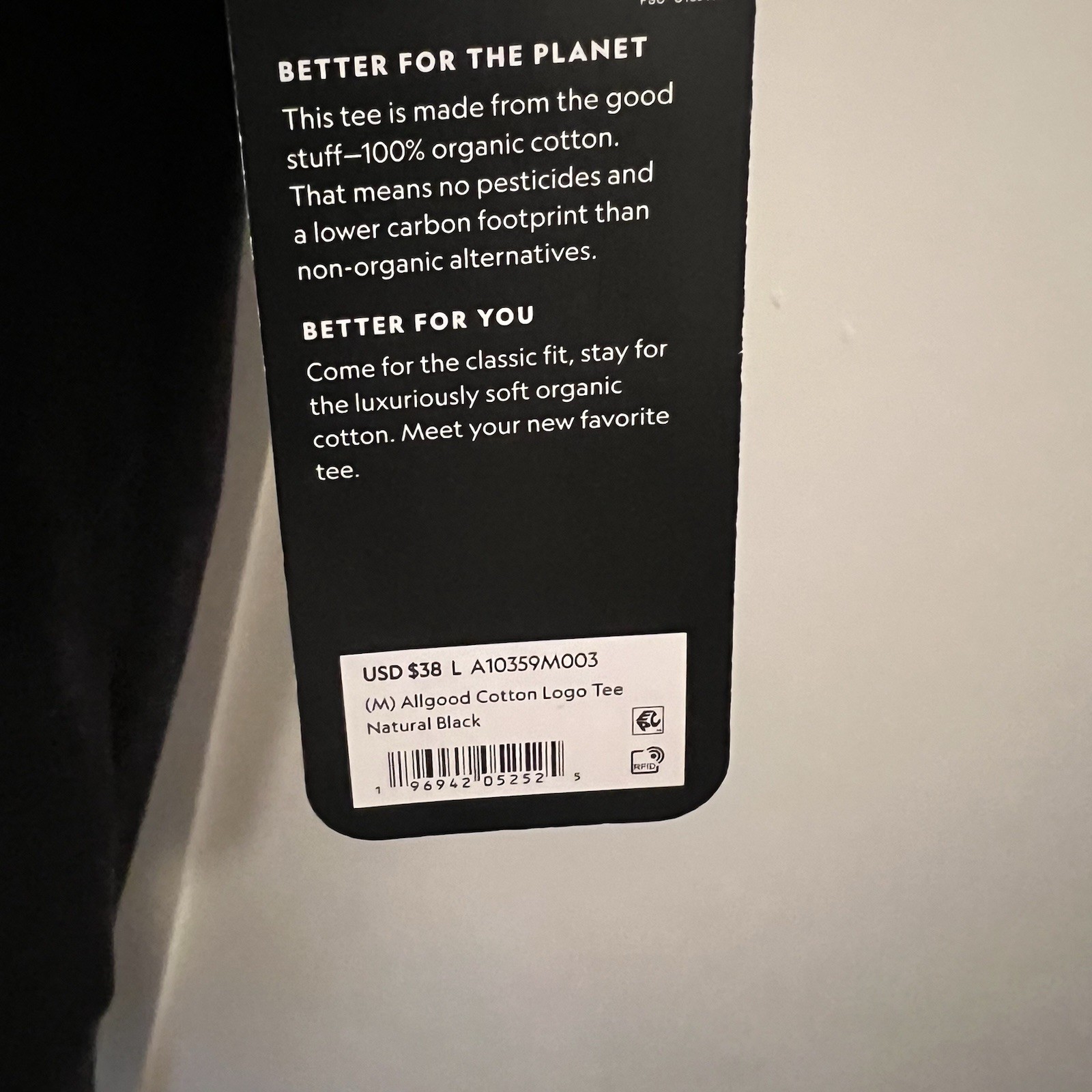 Allbirds Allgood Cotton Tee Natural Black Tree Glider NWT Large Short Sleeve