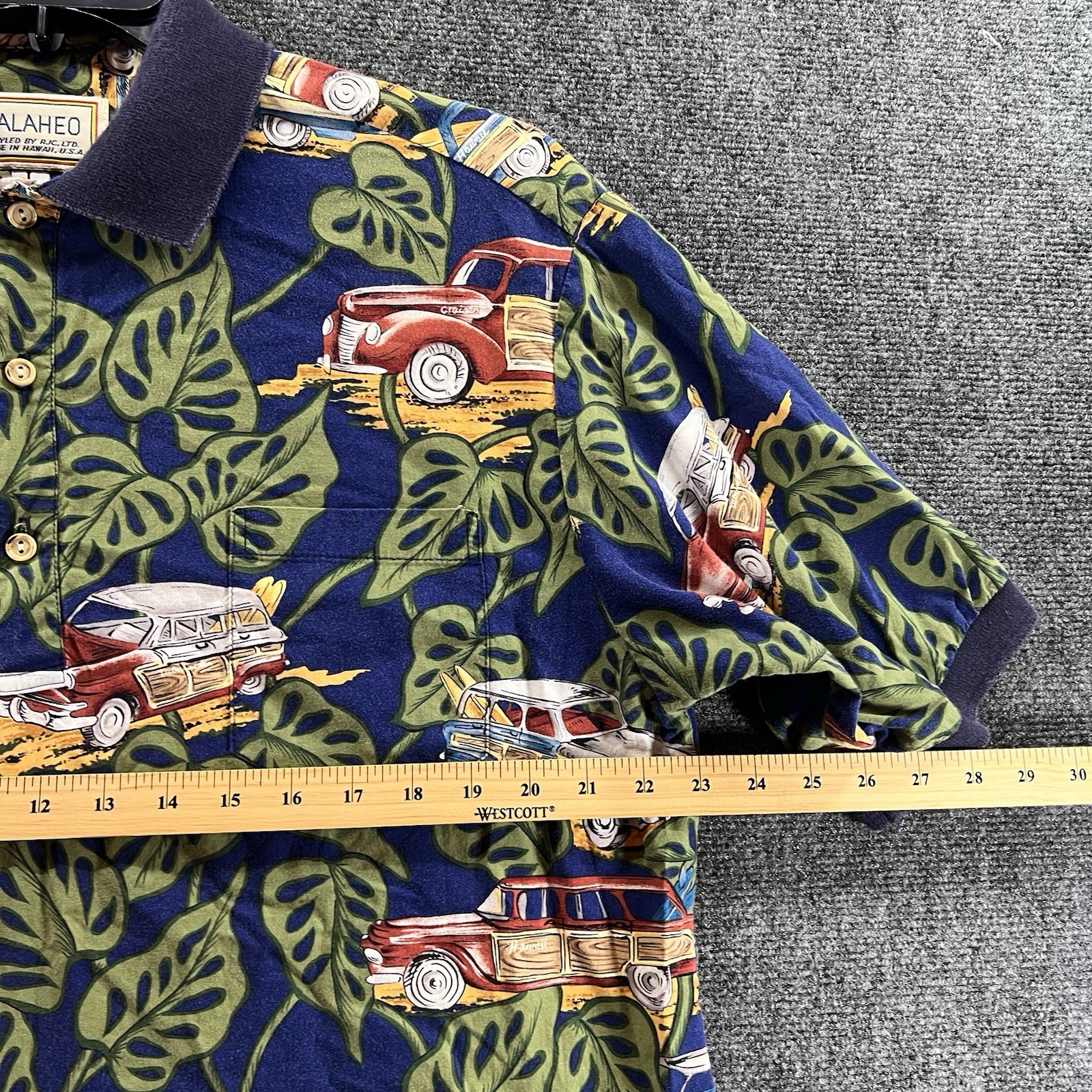 VTG 90s Kalaheo Hawaiian Aloha Classic Cars Shirt Mens Large Black Tropical Tiki