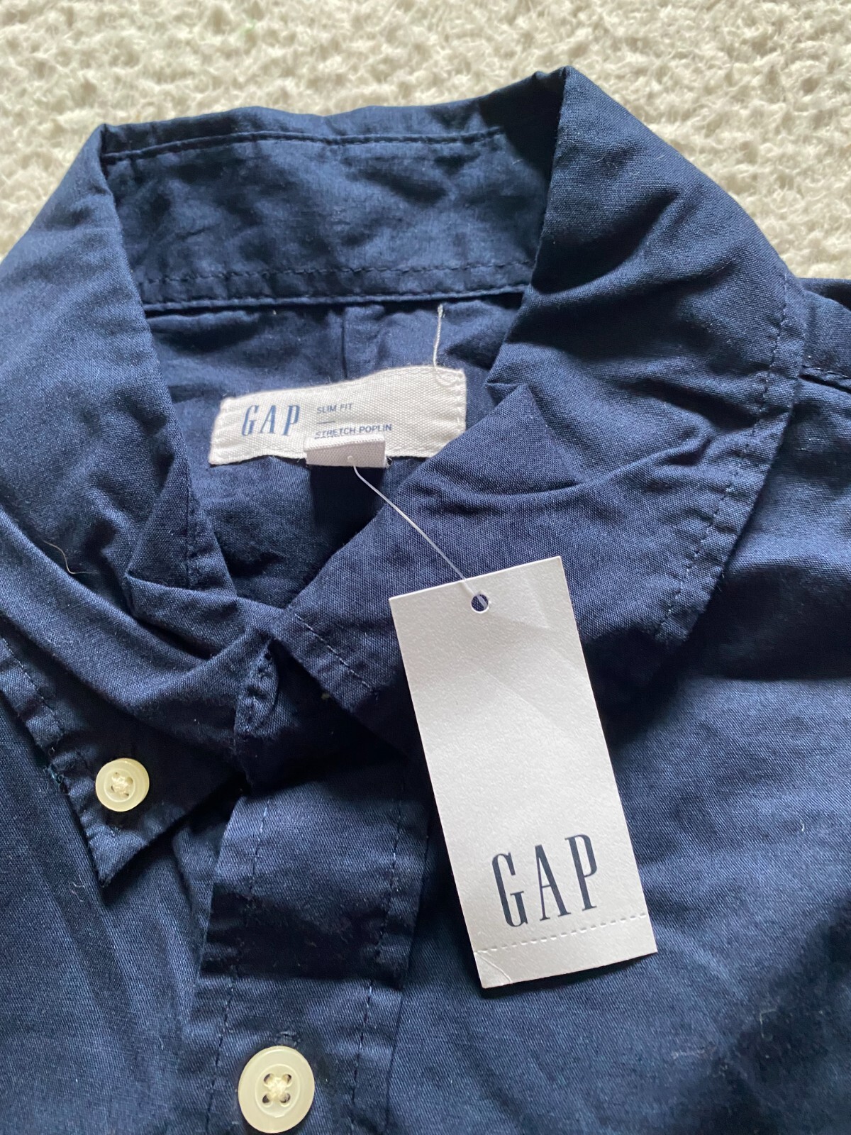 Gap Men Slim Fit Stretch Poplin Long Sleeve Button-Down Shirt Navy Size M