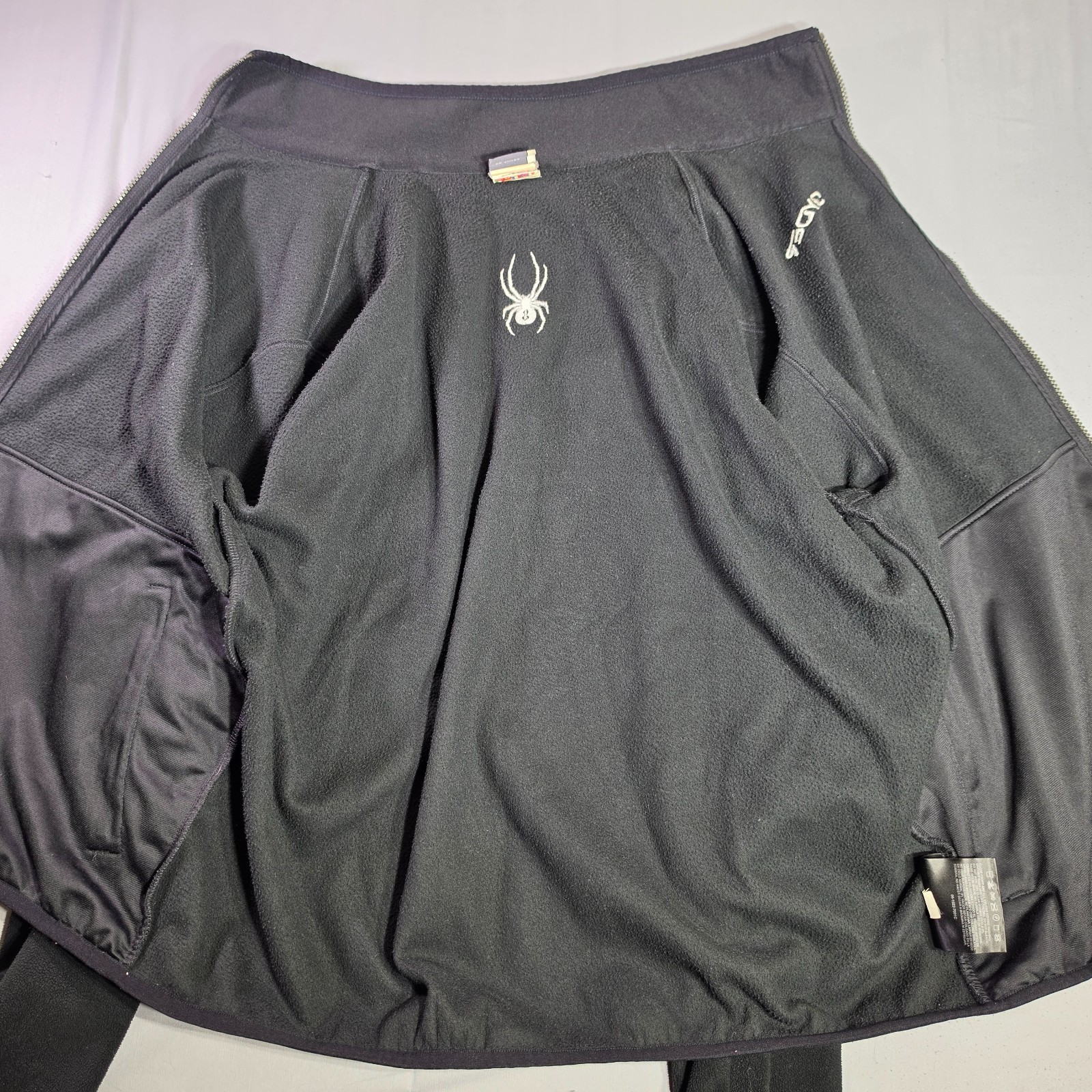 Spyder Jacket Mens X-Large Black Full Zip Pockets Fleece Jacket Stitched Logos