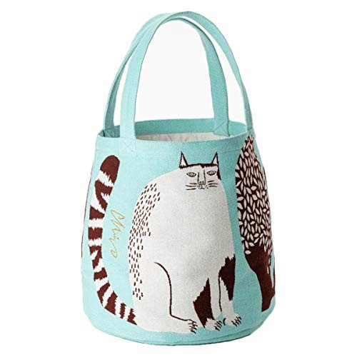 Tote Bag Cats in a Big Tree Light Blue Tightly Woven Thick Fabric Cotton