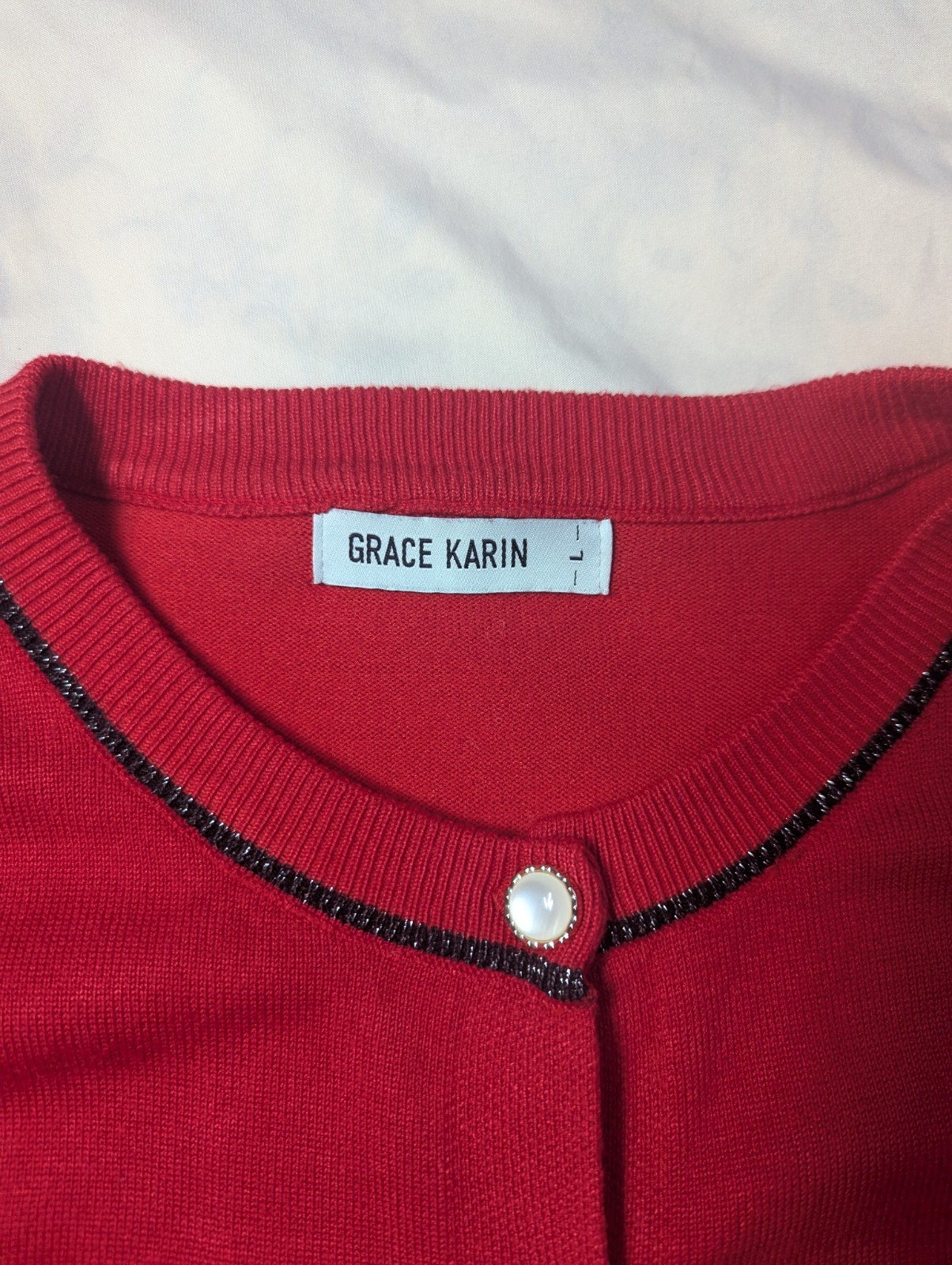 Grace Karin Red Cardigan Sweater Women’s Small Pearl Button Knit Office Preppy