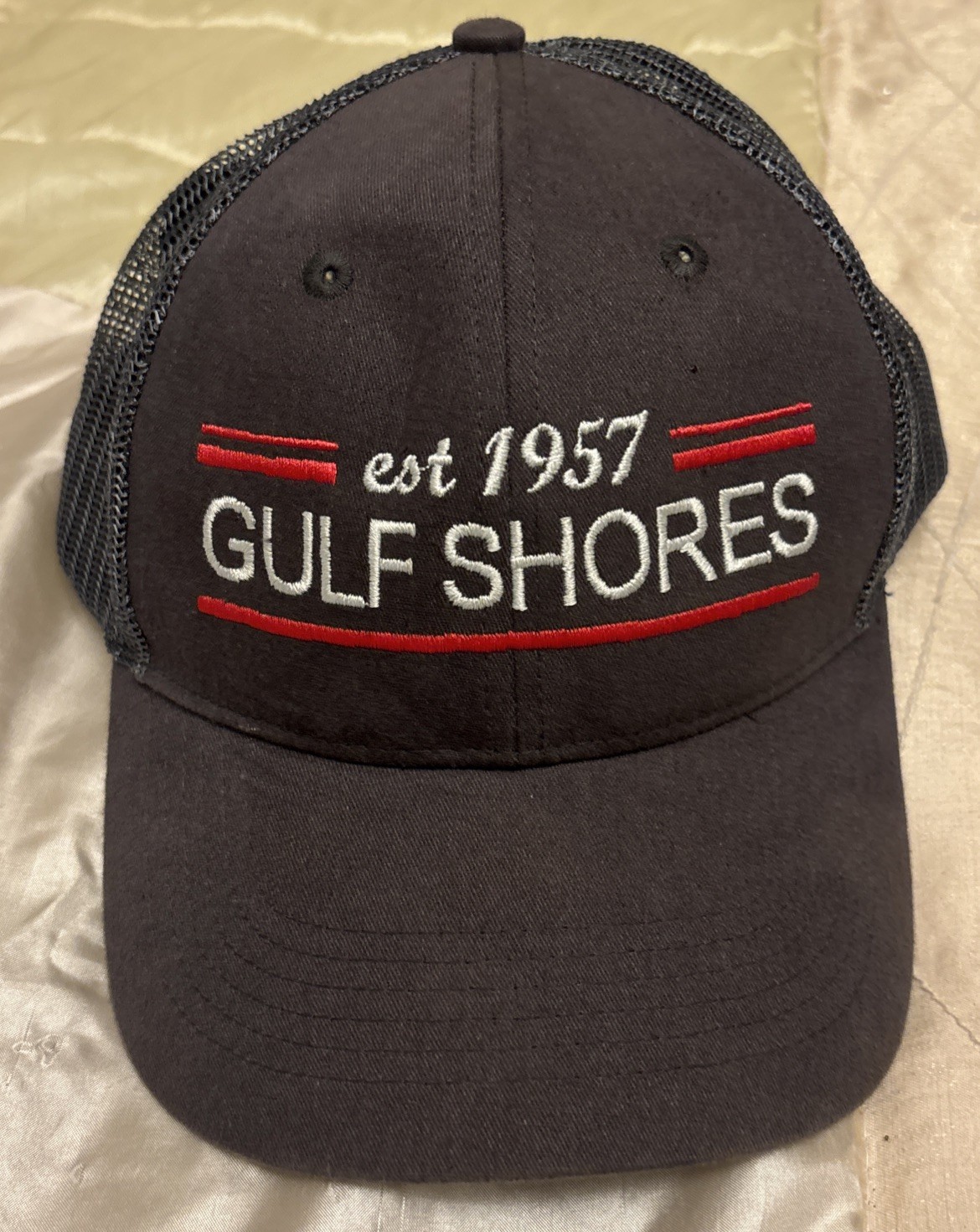 Gulf Shores Alabama Est. 1957 Cap Trucker Hat Adult Adjustable Gray Embroidered